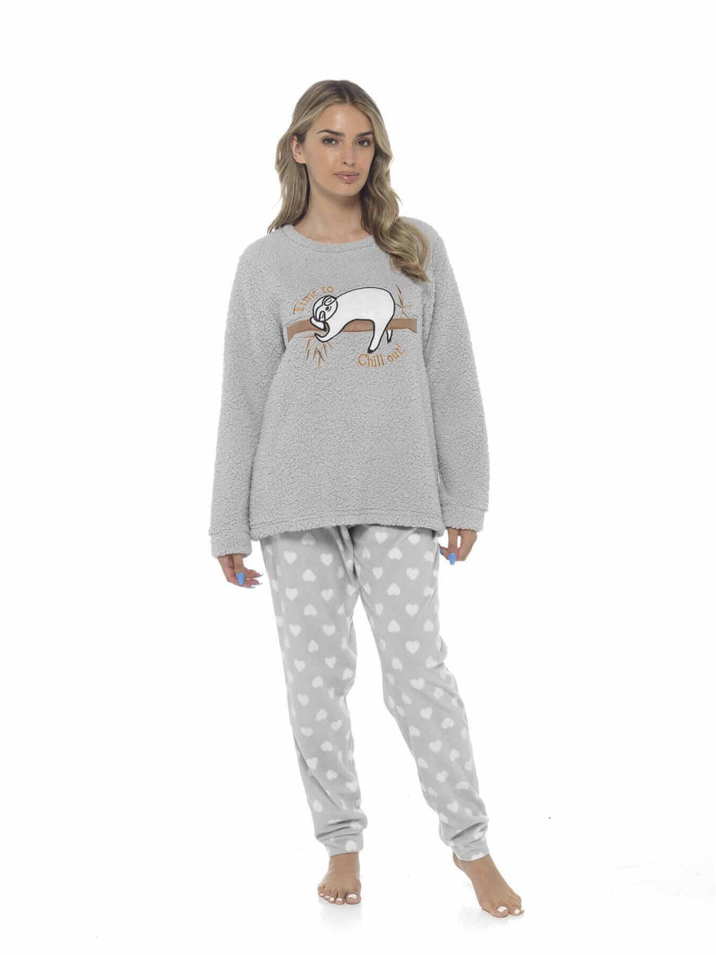Daisy Dreamer Women's Sloth Teddy Fleece Pyjama Set Super Soft Warm Loungewear Cosy Winter