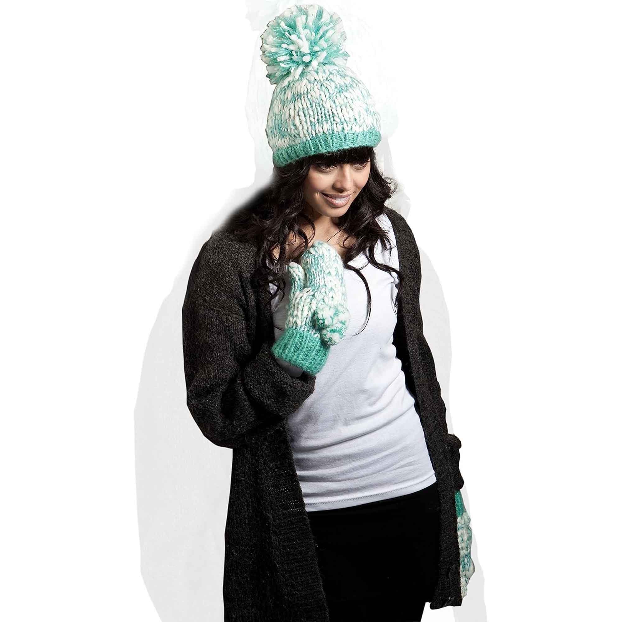 Sock Stack Women's Hand Knitted Daisy Pattern Winter Hat Headband Mittens Set In Red Breathable Cotton Rich Everyday Pack