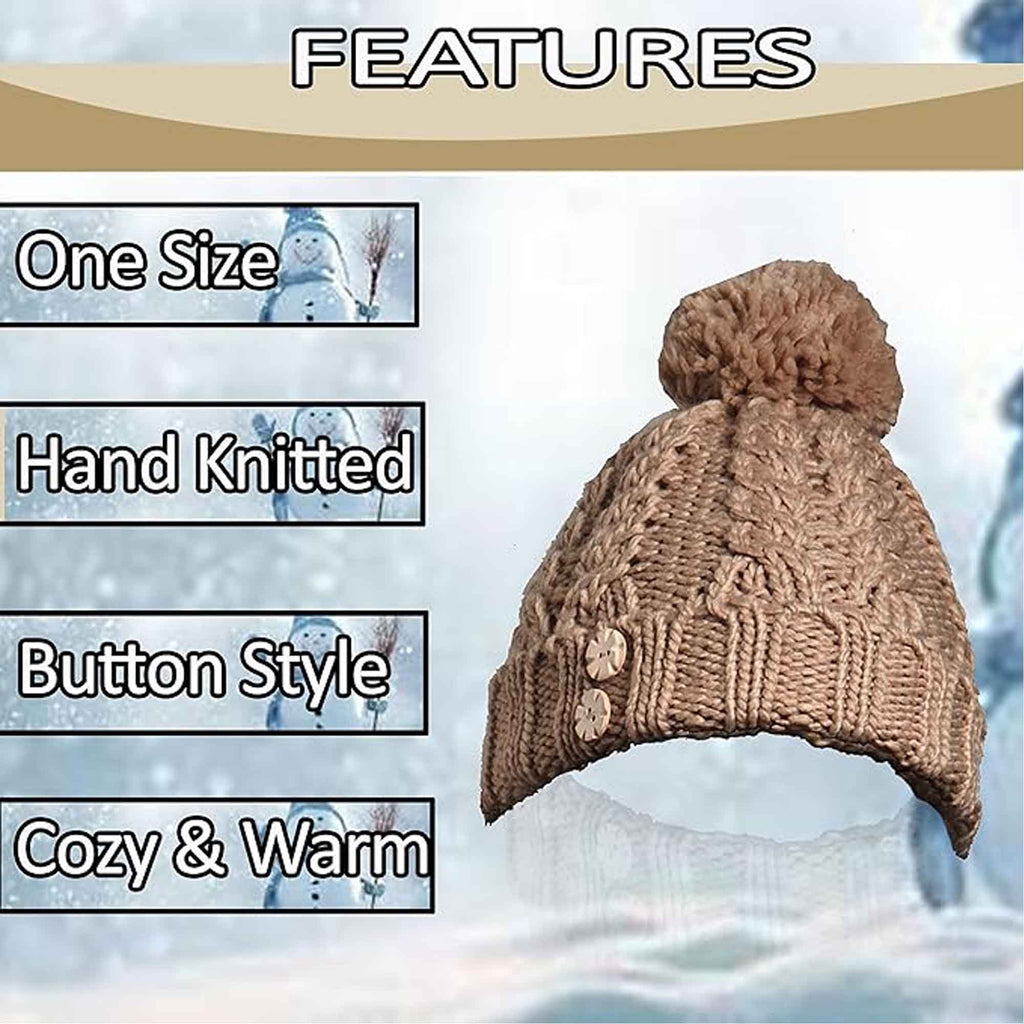 Sock Stack Women's Hand-Knitted Winter Hat Scarf And Hand Warmer Set With Inga Button