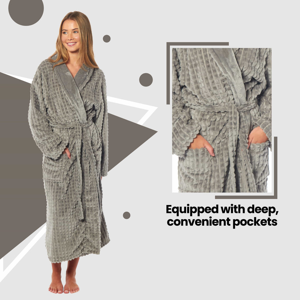 Daisy Dreamer Womens Waffle Fleece Robe Long Belted Pockets Luxurious Dressing Gown