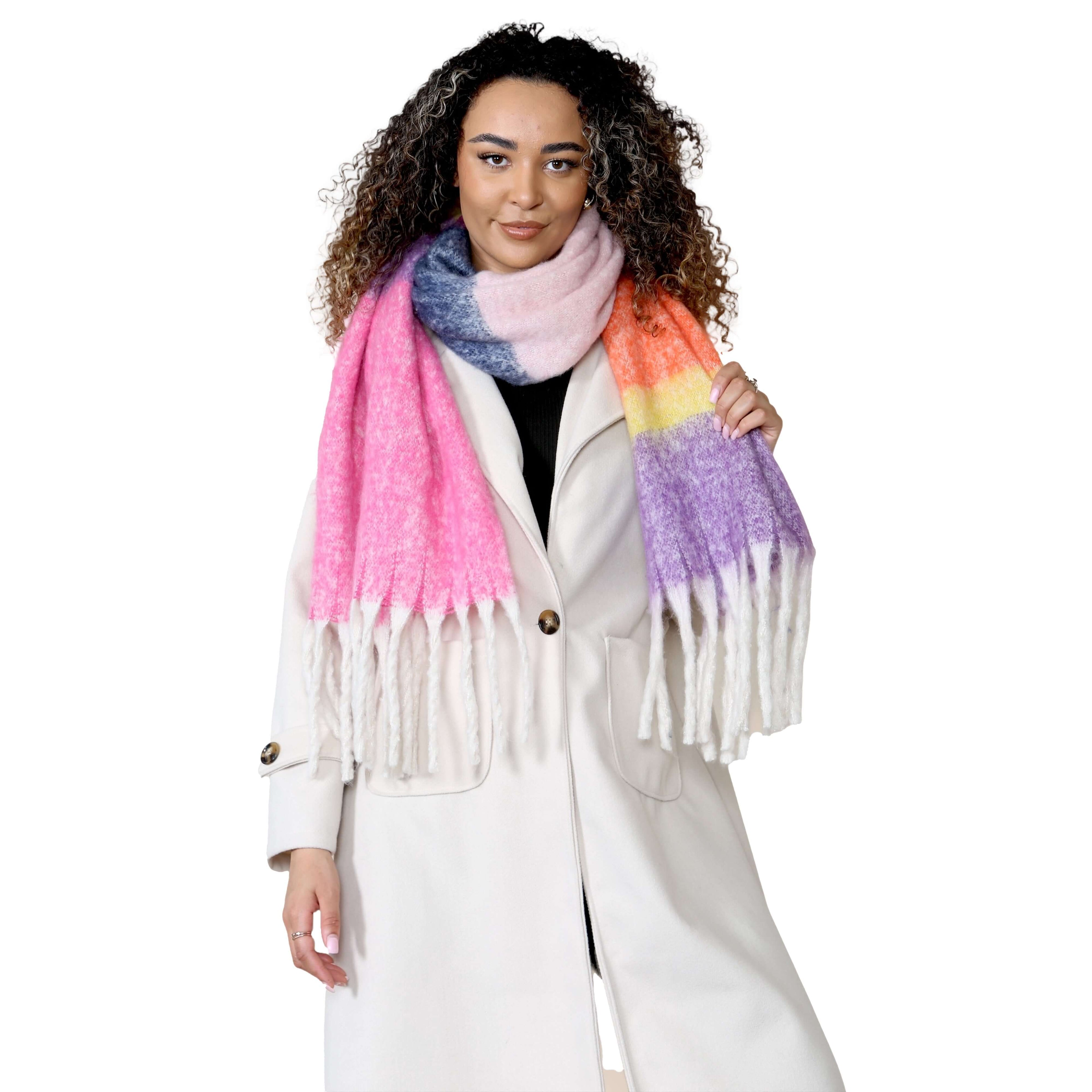 Daisy Dreamer Women’s Pink Purple Chunky Knit Blanket Scarf Long Winter Wrap Striped