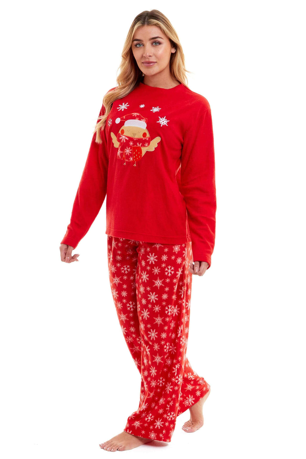 Daisy Dreamer Womens Red Polar Fleece Pyjama Set Hooded Top Elasticated Pants Embroidered