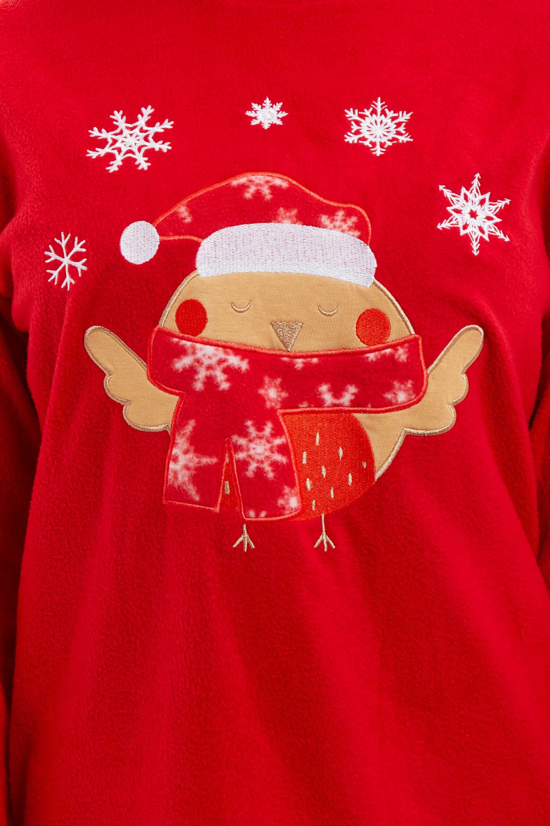 Daisy Dreamer Womens Red Polar Fleece Pyjama Set Hooded Top Elasticated Pants Embroidered