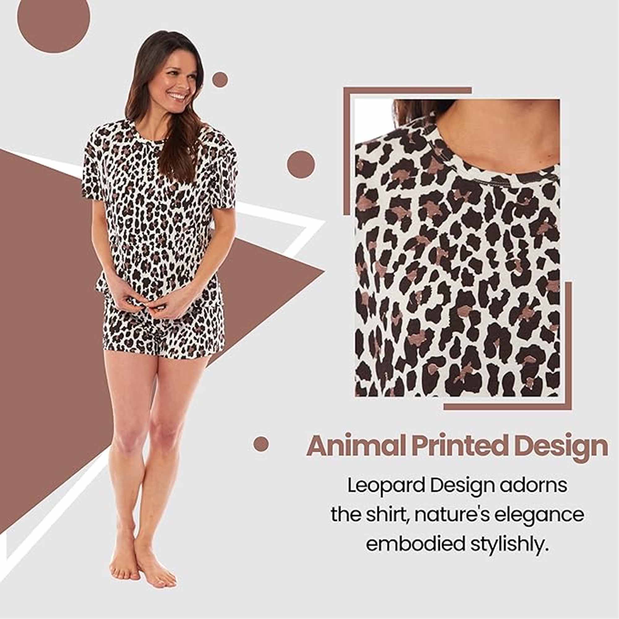 Daisy Dreamer Women's Short Cotton Pyjama Set Leopard And Zebra Prints 100% Cotton Super Soft Cosy Sleepwear