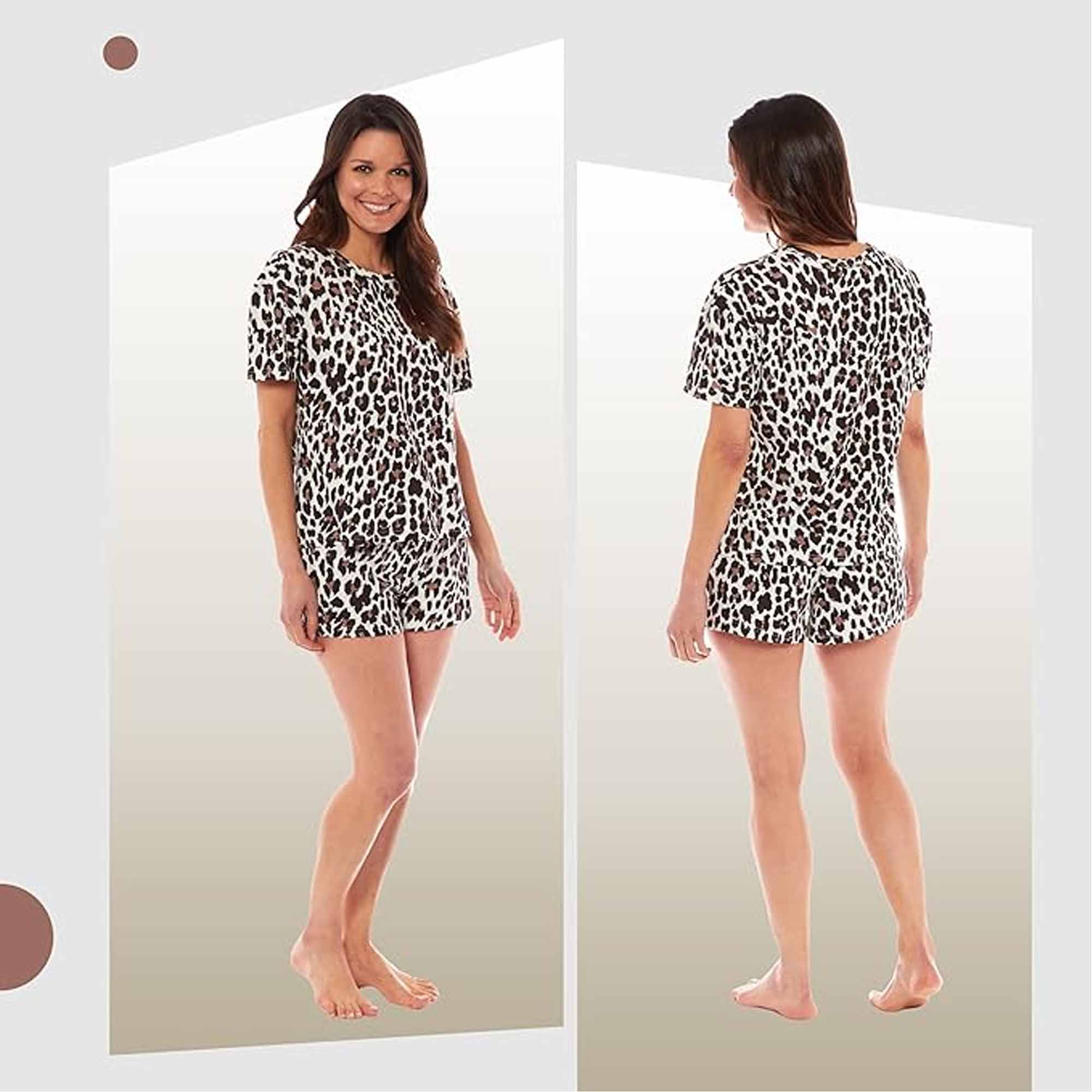Daisy Dreamer Women's Short Cotton Pyjama Set Leopard And Zebra Prints 100% Cotton Super Soft Cosy Sleepwear