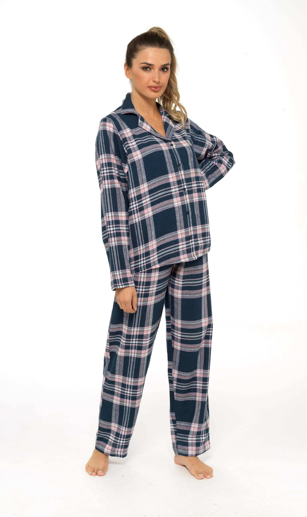 Daisy Dreamer Womens Flannelette Check Pyjama Set Soft Brushed Cotton Easy Care Super Soft Cosy Sleepwear