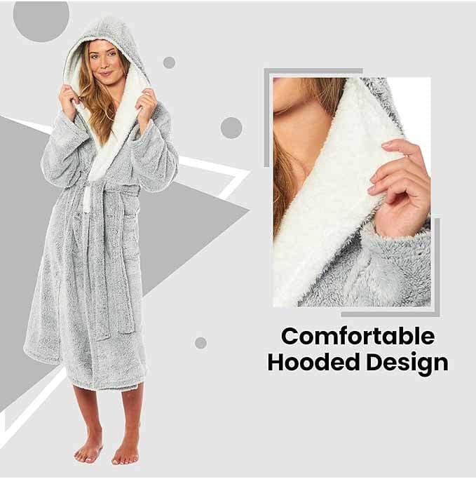 Daisy Dreamer Womens Shimmer Fleece Hooded Bath Robe Soft Plush Luxury Gown Cosy Winter