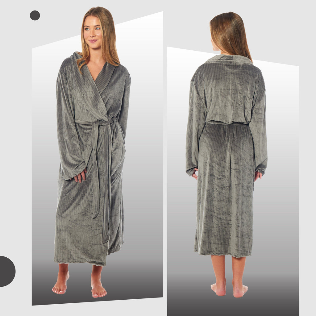 Daisy Dreamer Women's Stripe Jacquard Dressing Gown With Belt Pockets Shawl Collar