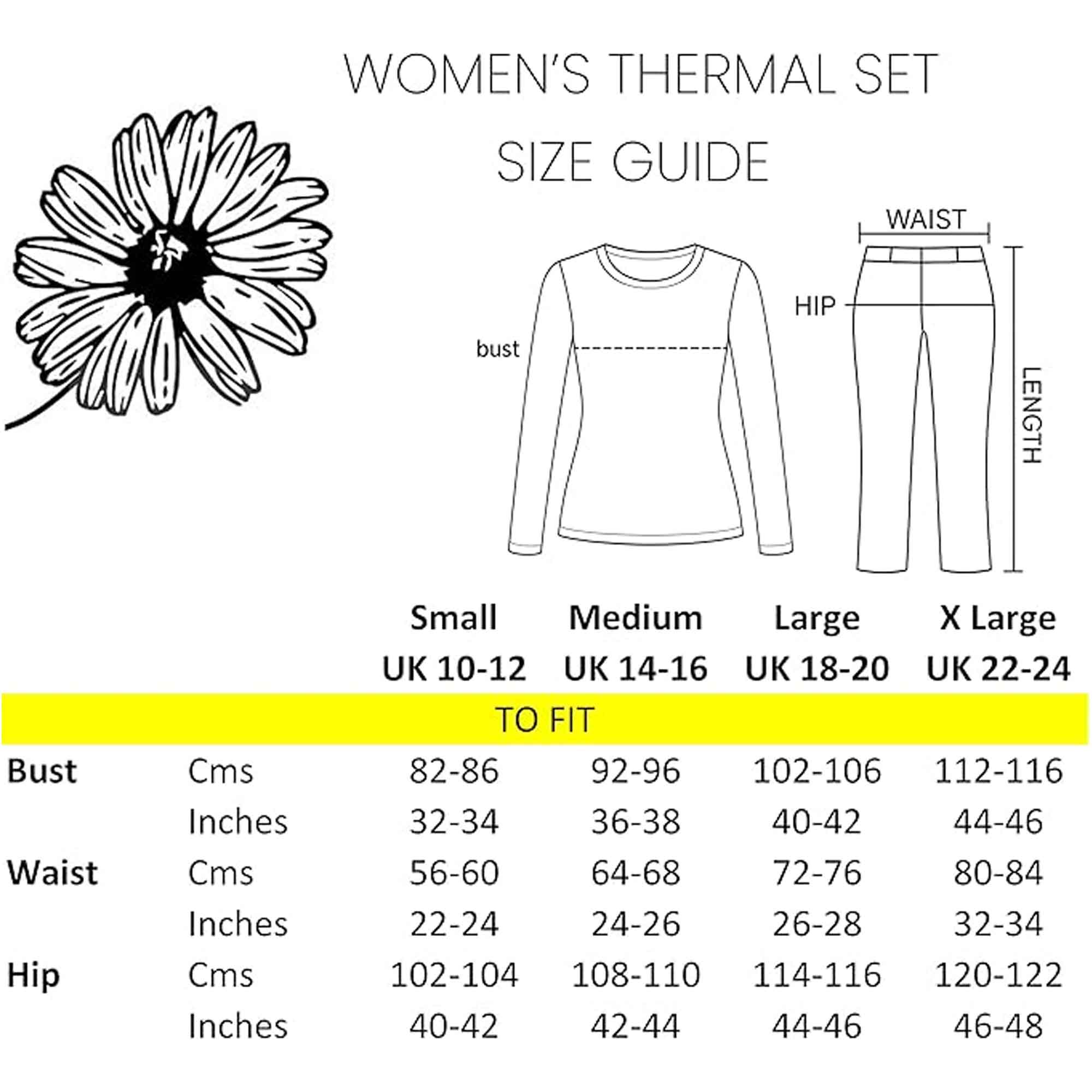 Daisy Dreamer Women's Thermal Long Sleeve Top And Long Jane Pants Set Cotton Rich