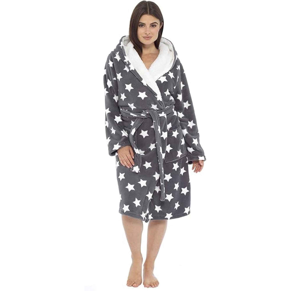 Daisy Dreamer Womens Hooded Dressing Gown With Plush Fleece And Sherpa Lining Star