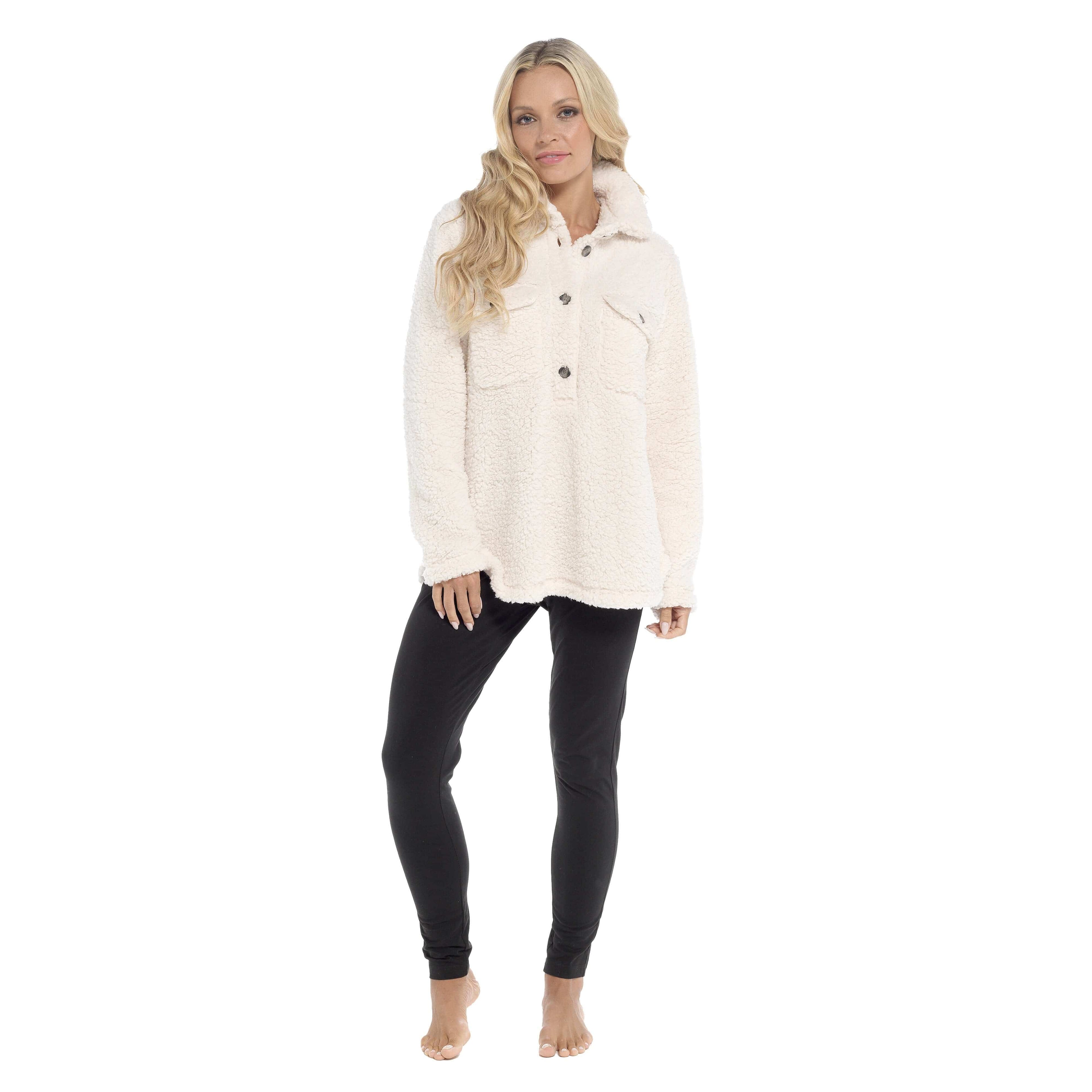 Daisy Dreamer Women's Sherpa Lounge Set With Double Pocket Top And Leggings Ultra-Soft