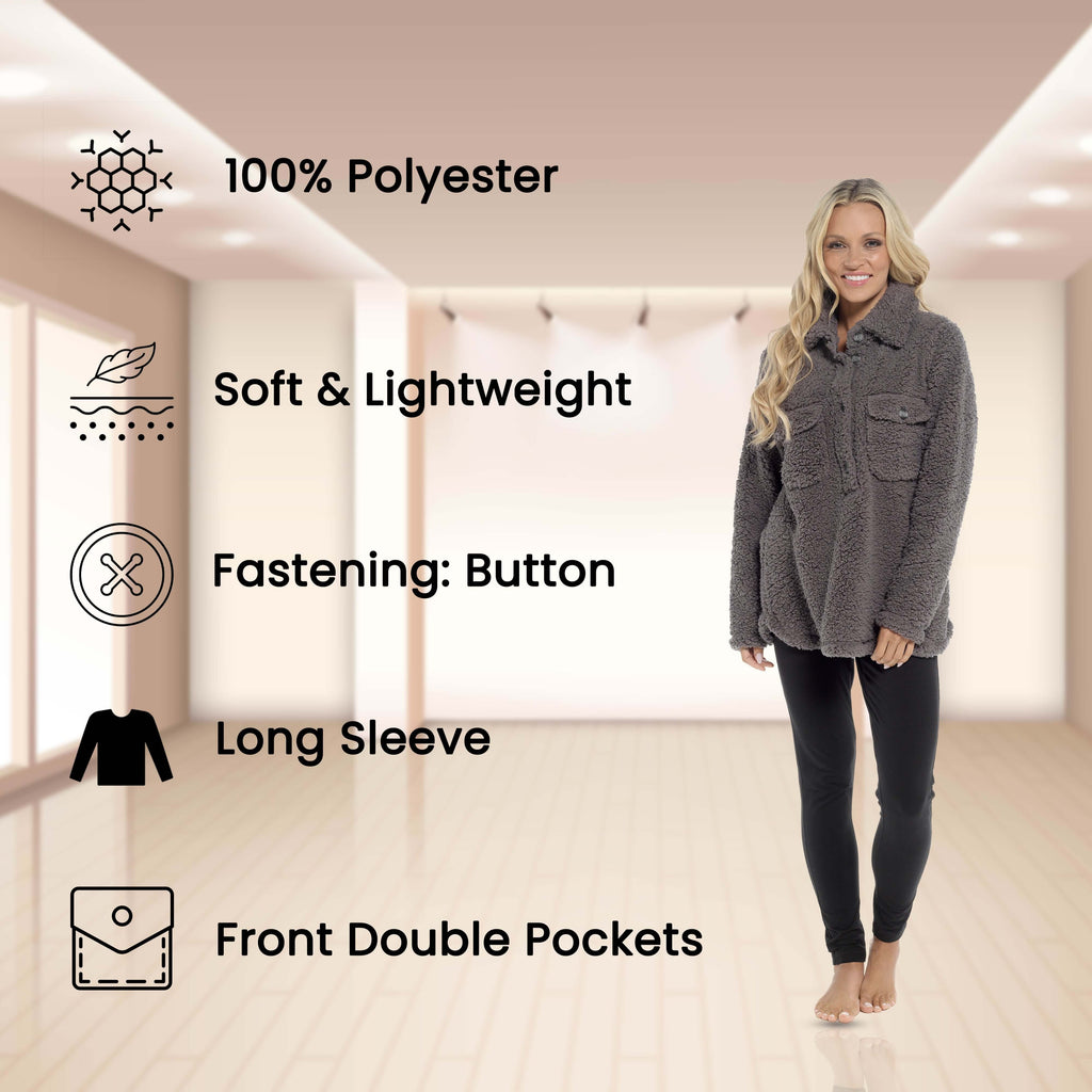 Daisy Dreamer Women's Sherpa Lounge Set With Double Pocket Top And Leggings Ultra-Soft