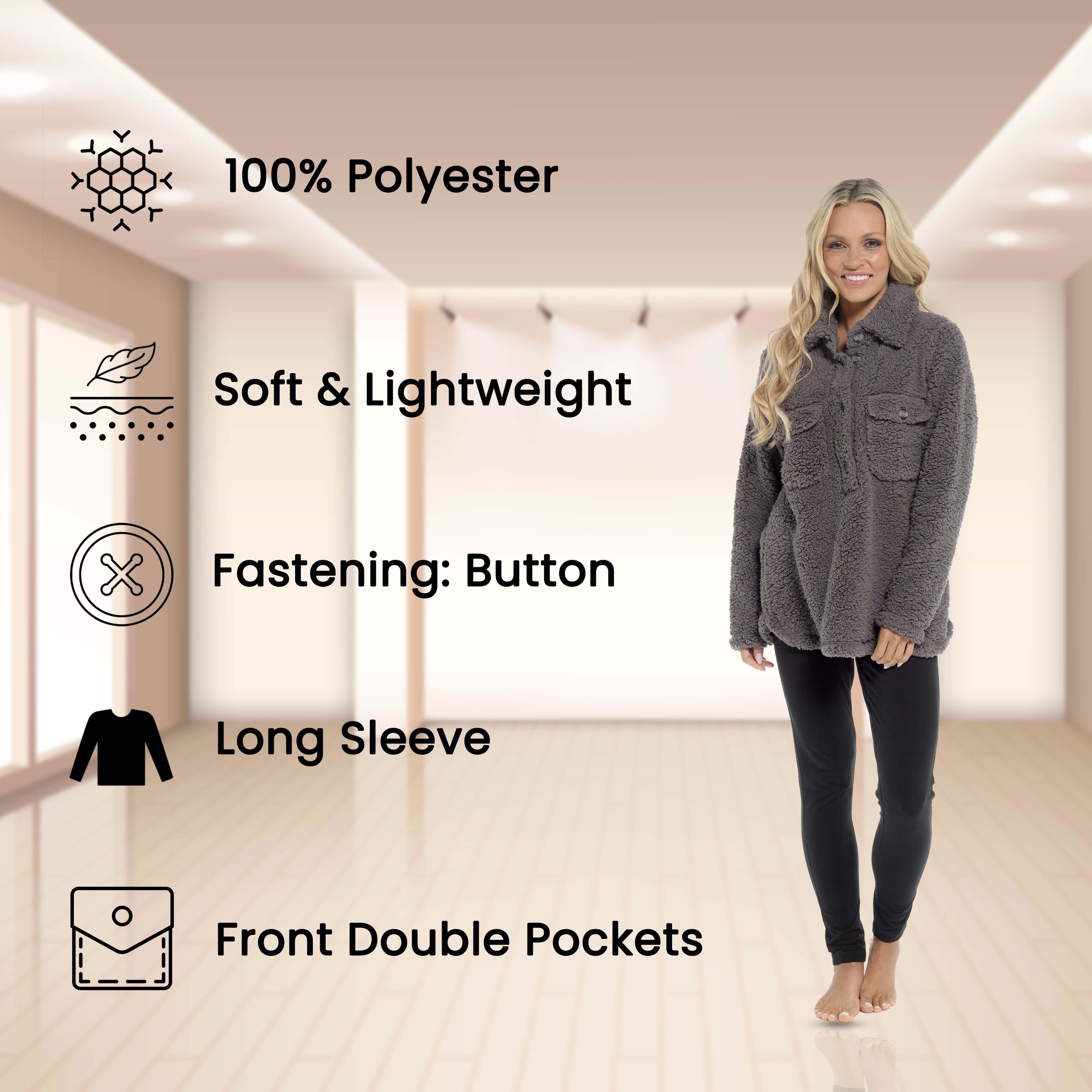 Daisy Dreamer Women's Sherpa Lounge Set With Double Pocket Top And Leggings Ultra-Soft