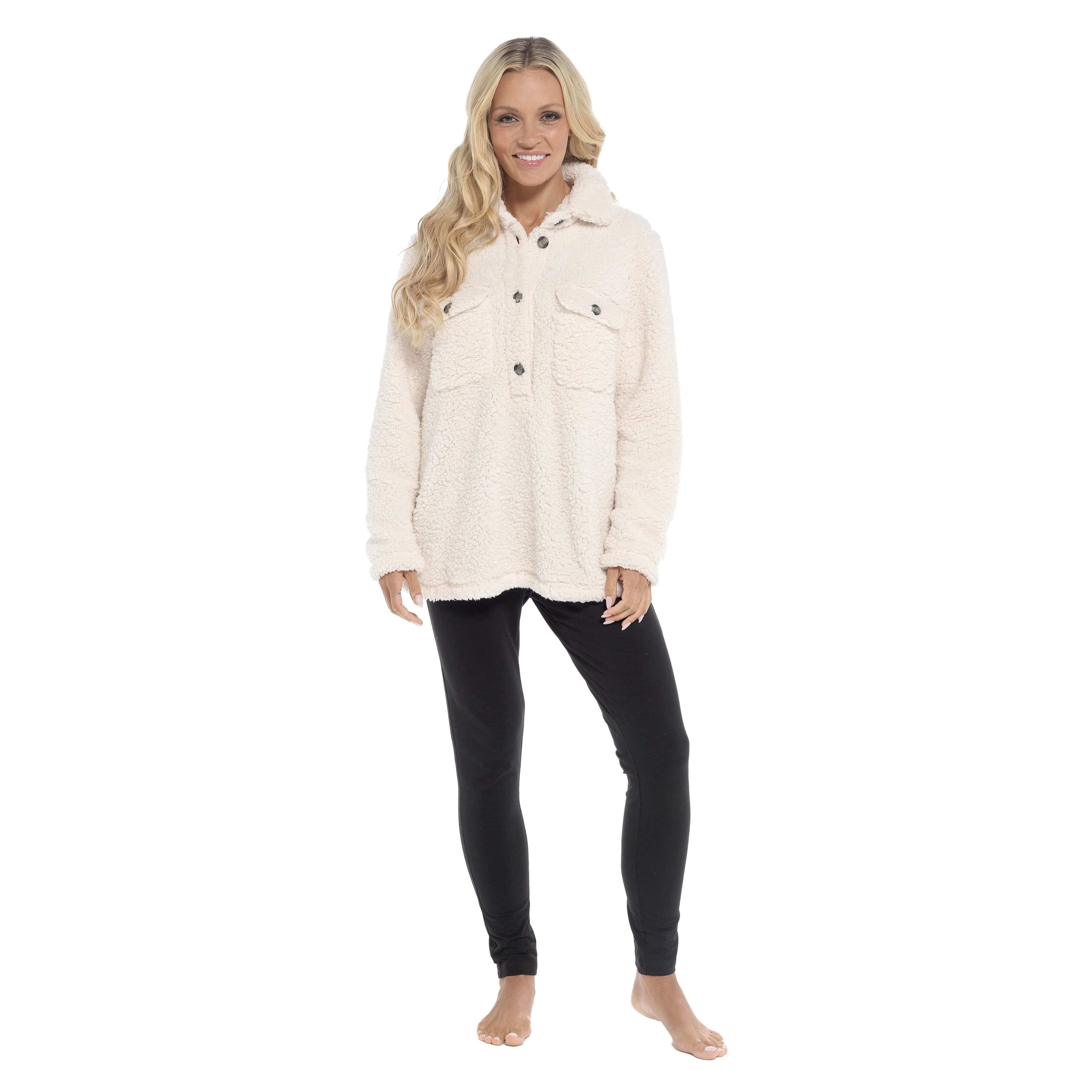 Daisy Dreamer Women's Sherpa Lounge Set With Double Pocket Top And Leggings Ultra-Soft