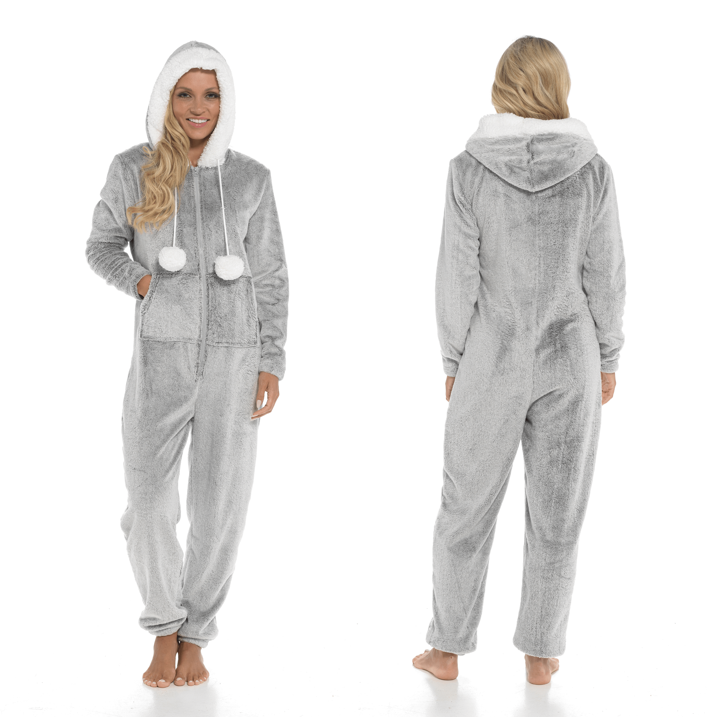 Daisy Dreamer Women's Shimmer Fleece Hooded Onesie Pyjama With Zip Pockets And Pompoms