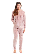 Daisy Dreamer Women's Velour Fleece Hooded Zip Track Suit Velvet Loungewear Set Elastic