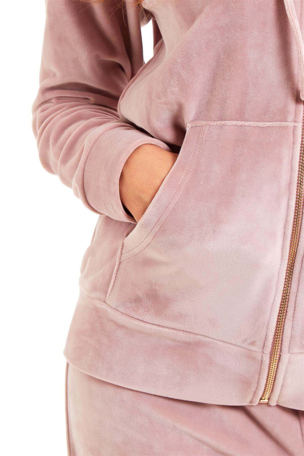 Daisy Dreamer Women's Velour Fleece Hooded Zip Track Suit Velvet Loungewear Set Elastic