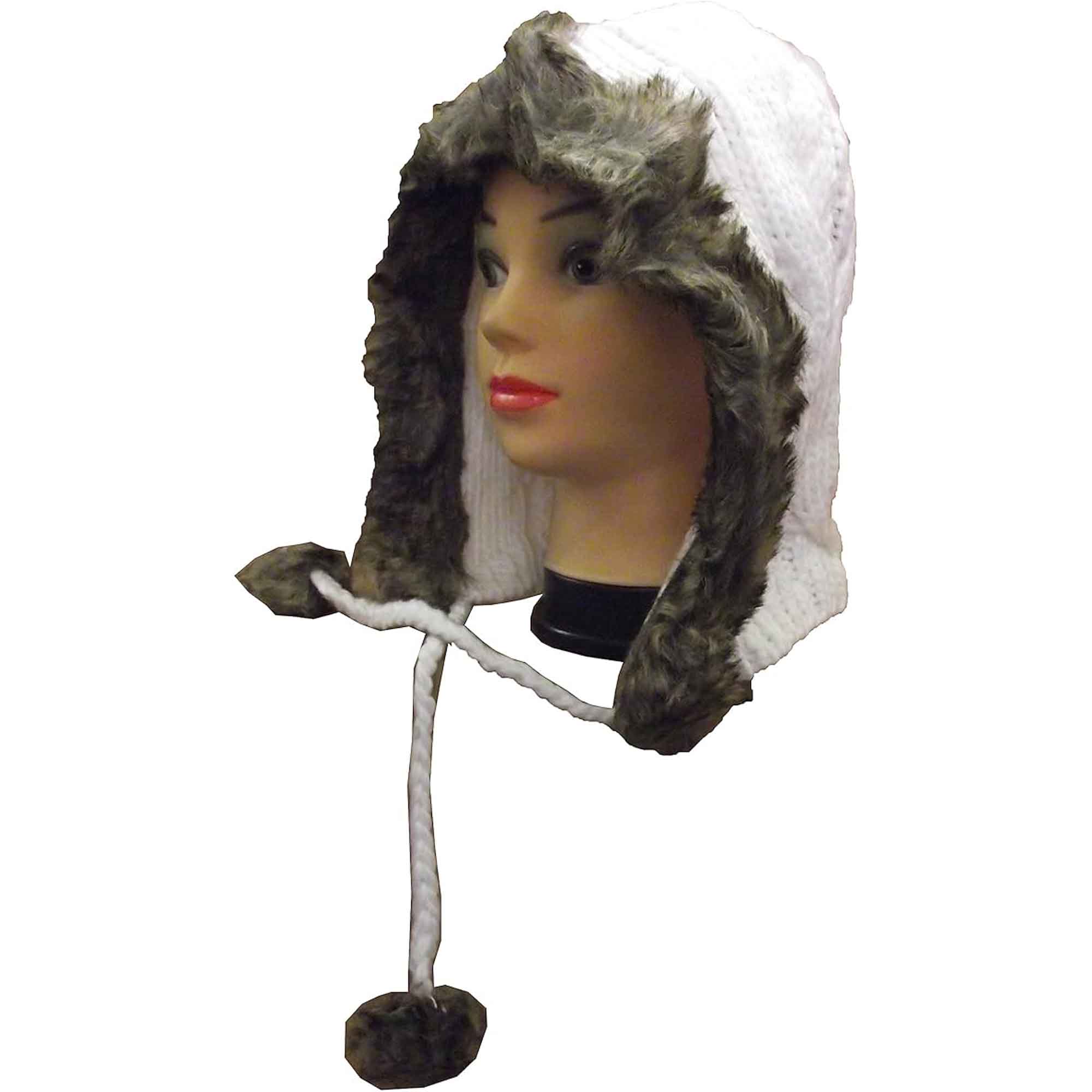 Sock Stack Women's Winter Chunky Knit Hood Hat With Faux Fur Trim And Pom Poms Comfort Cuff Everyday Wear