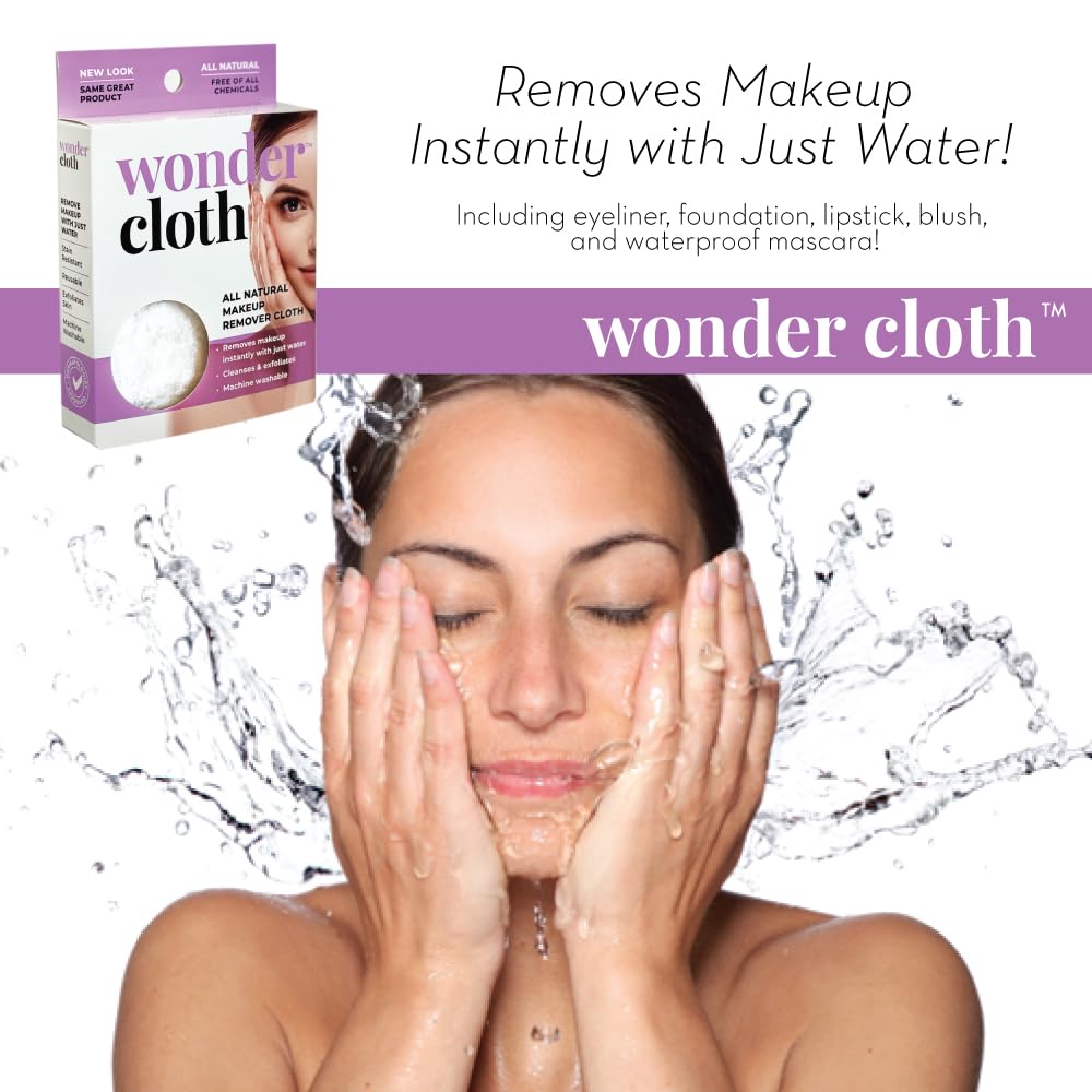 Wonder Cloth (Pack of 3) - All-Natural Makeup Remover Cloth, Water-Only Cleansing