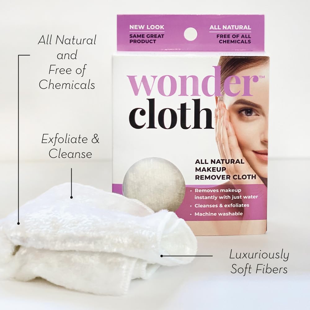 Wonder Cloth (Pack of 3) - All-Natural Makeup Remover Cloth, Water-Only Cleansing