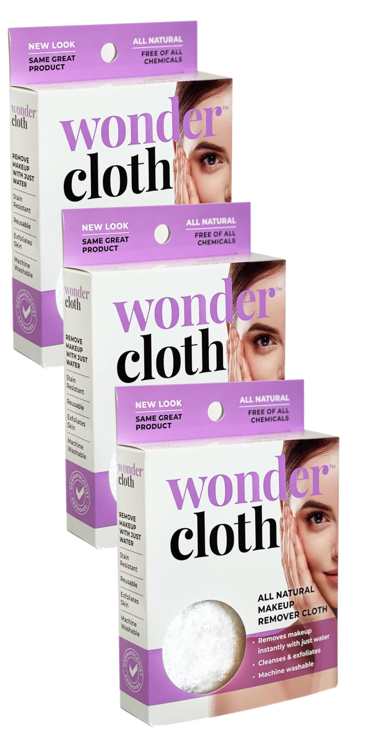 Wonder Cloth (Pack of 3) - All-Natural Makeup Remover Cloth, Water-Only Cleansing