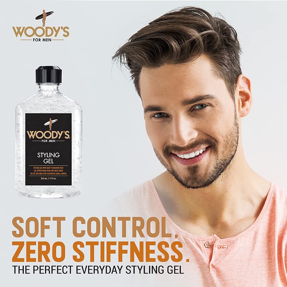 Woody's Styling Gel for Men – Alcohol-Free, Light to Medium Hold, No Crunch, Touchable Finish | 12 oz