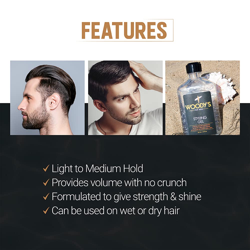 Woody's Styling Gel for Men – Alcohol-Free, Light to Medium Hold, No Crunch, Touchable Finish | 12 oz