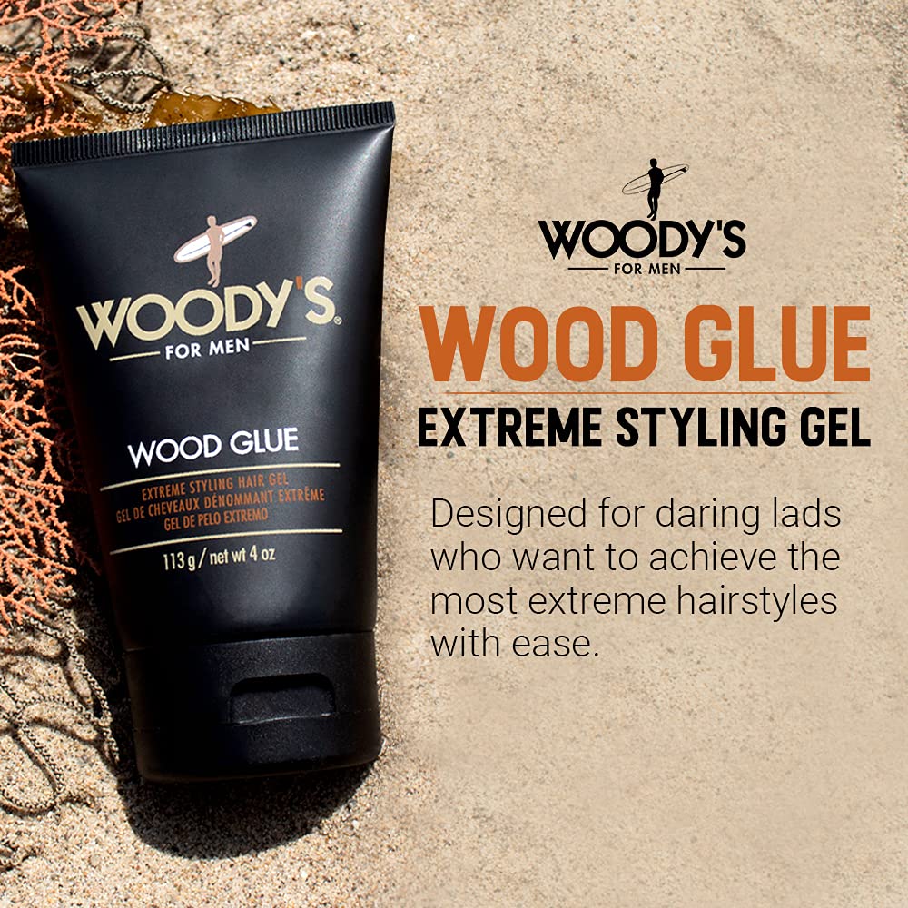 Woody's Wood Glue Extreme Styling Gel for Men – Extreme Hold, No Flake, Quick-Drying, All Hair Types (4 oz)