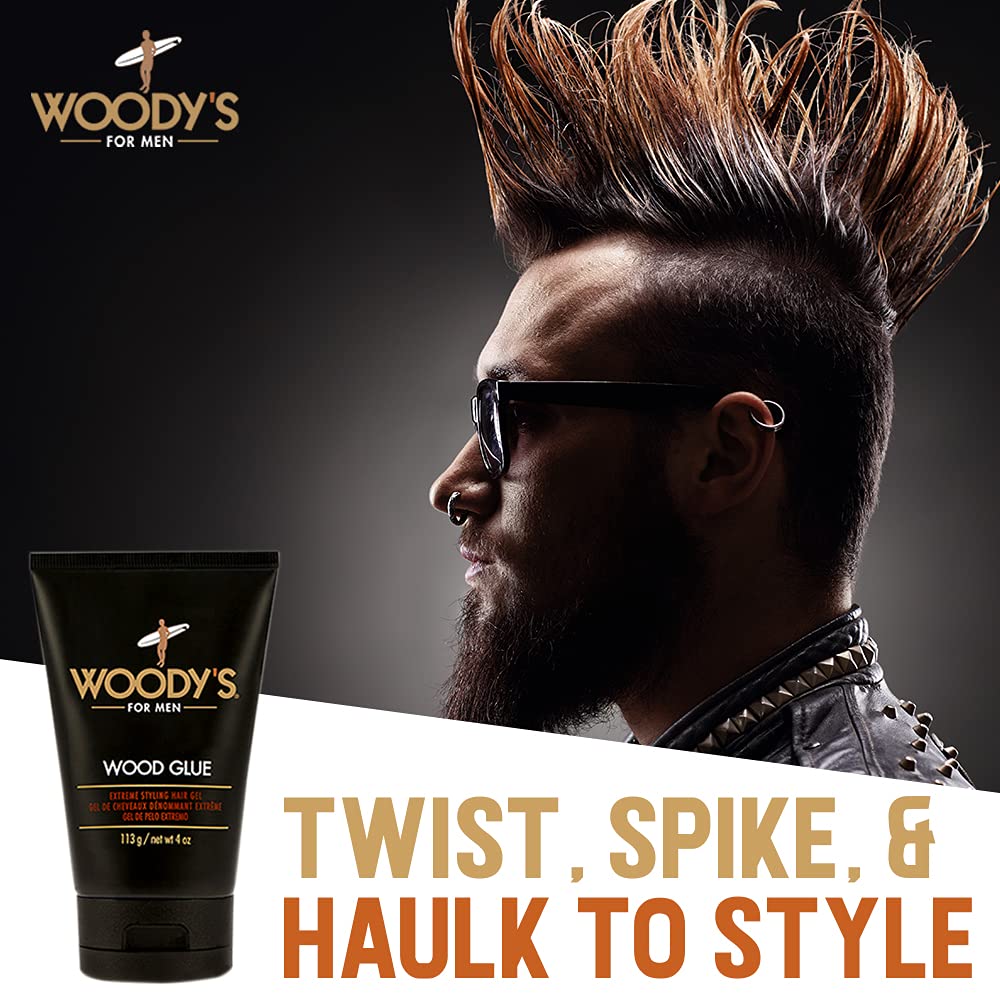 Woody's Wood Glue Extreme Styling Gel for Men – Extreme Hold, No Flake, Quick-Drying, All Hair Types (4 oz)