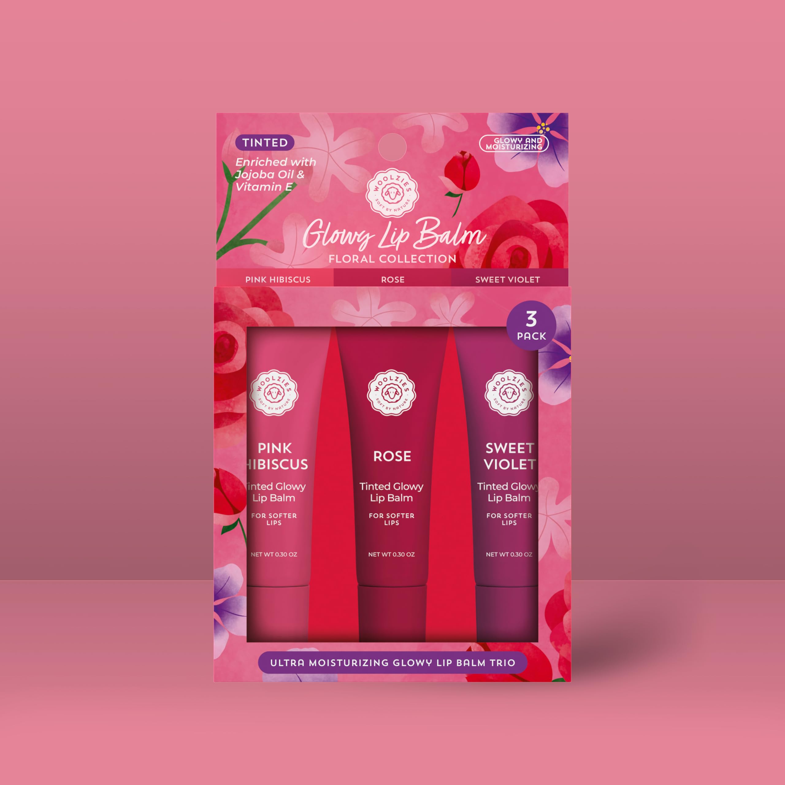 Woolzies Tinted Glowy Lip Balm Trio – Natural Hydration (3 Pack)