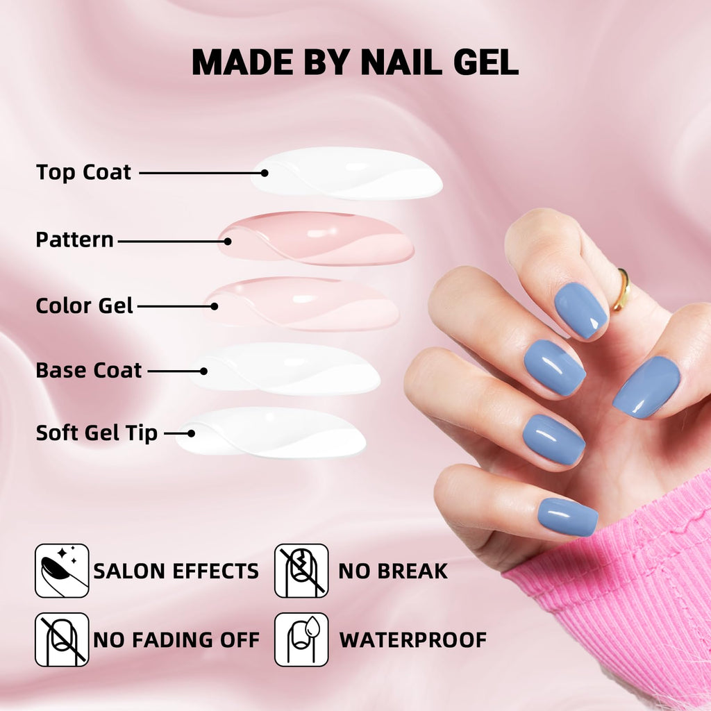 WOOYAS Navy Blue Short Square Press-On Nails – Gel Handmade, 24 Pcs Kit, Reusable