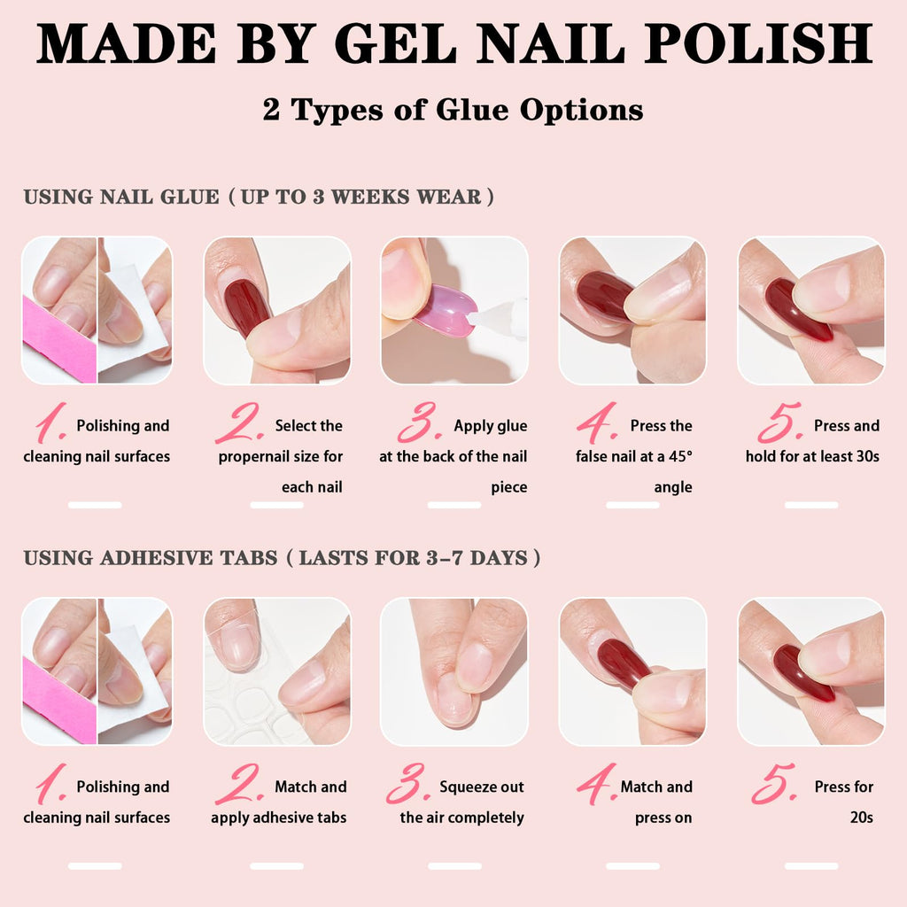 WOOYAS Almond Press-On Purple Nails – 24 Pcs Matte Gel Kit, Reusable