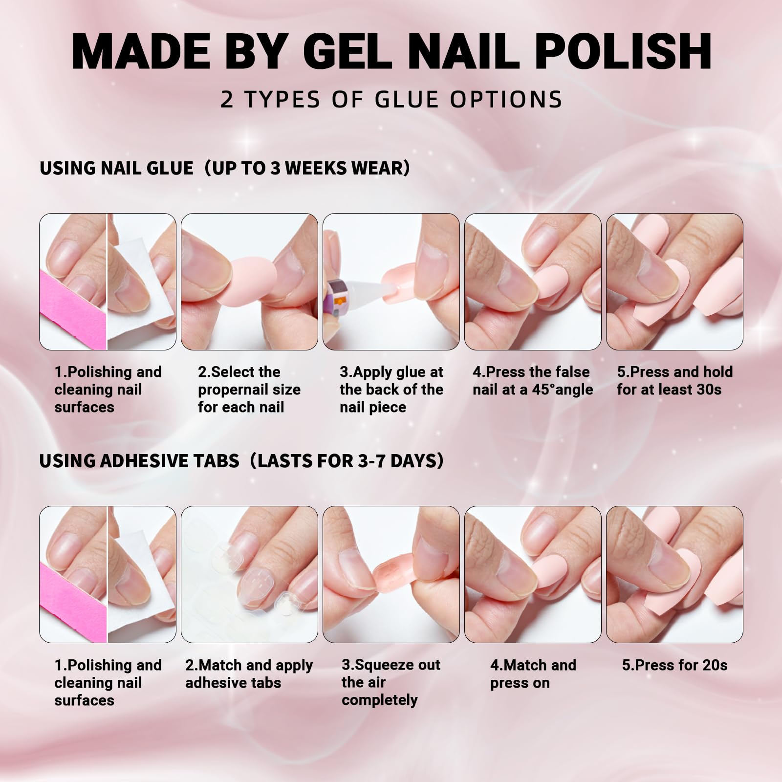 Wooyas Press On Nails Short Square – Cement Gray Soft Gel Kit, 24 Pcs, 12 Sizes, Glue Included