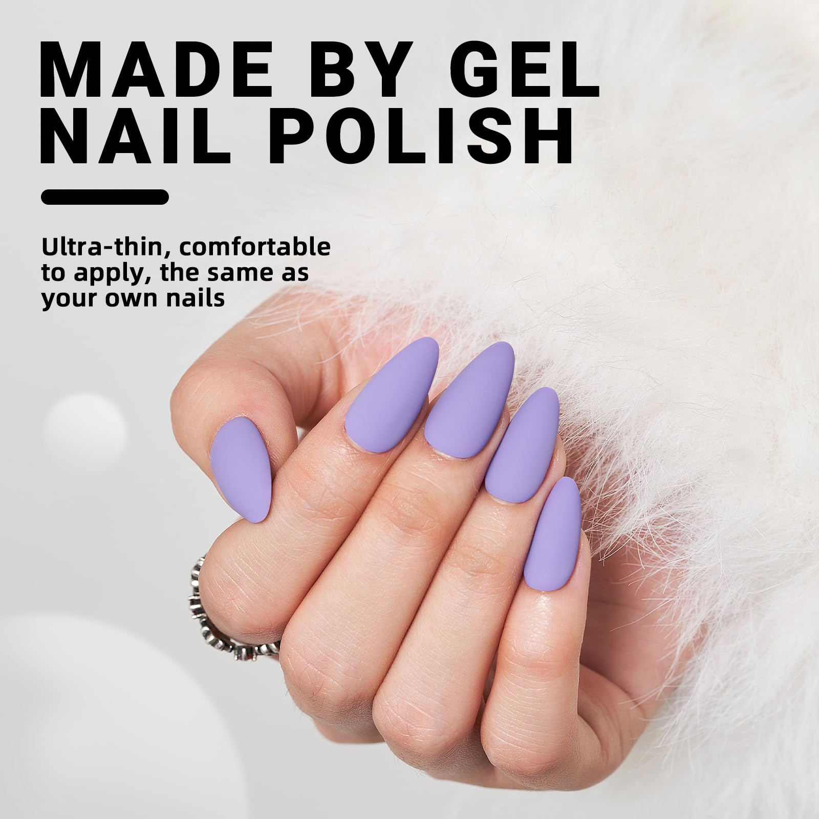 WOOYAS Almond Press-On Purple Nails – 24 Pcs Matte Gel Kit, Reusable
