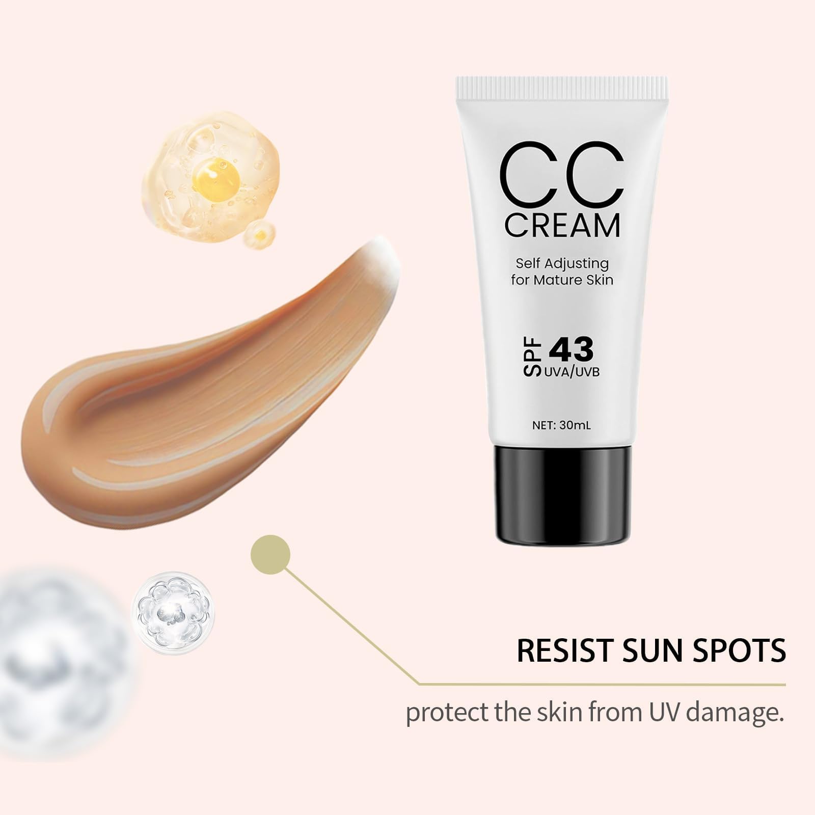 WOPPOE CC Cream for Mature Skin – SPF 43, Self-Adjusting Tone, Intense Moisture, Conceals Pigmentation
