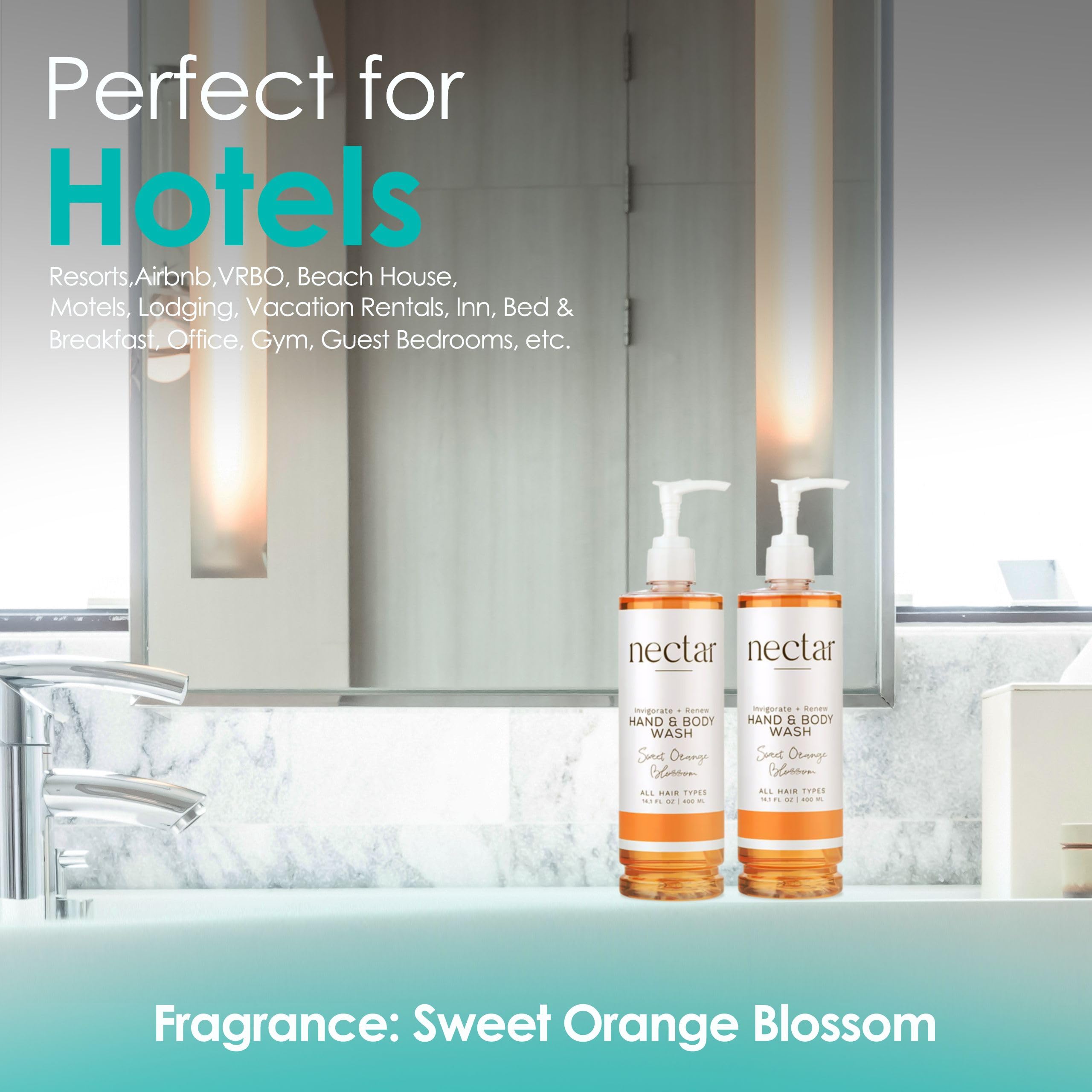 World Amenities Nectar Collection Pump Bottle Hand & Body Wash – Tangy Orange Blossom Fragrance