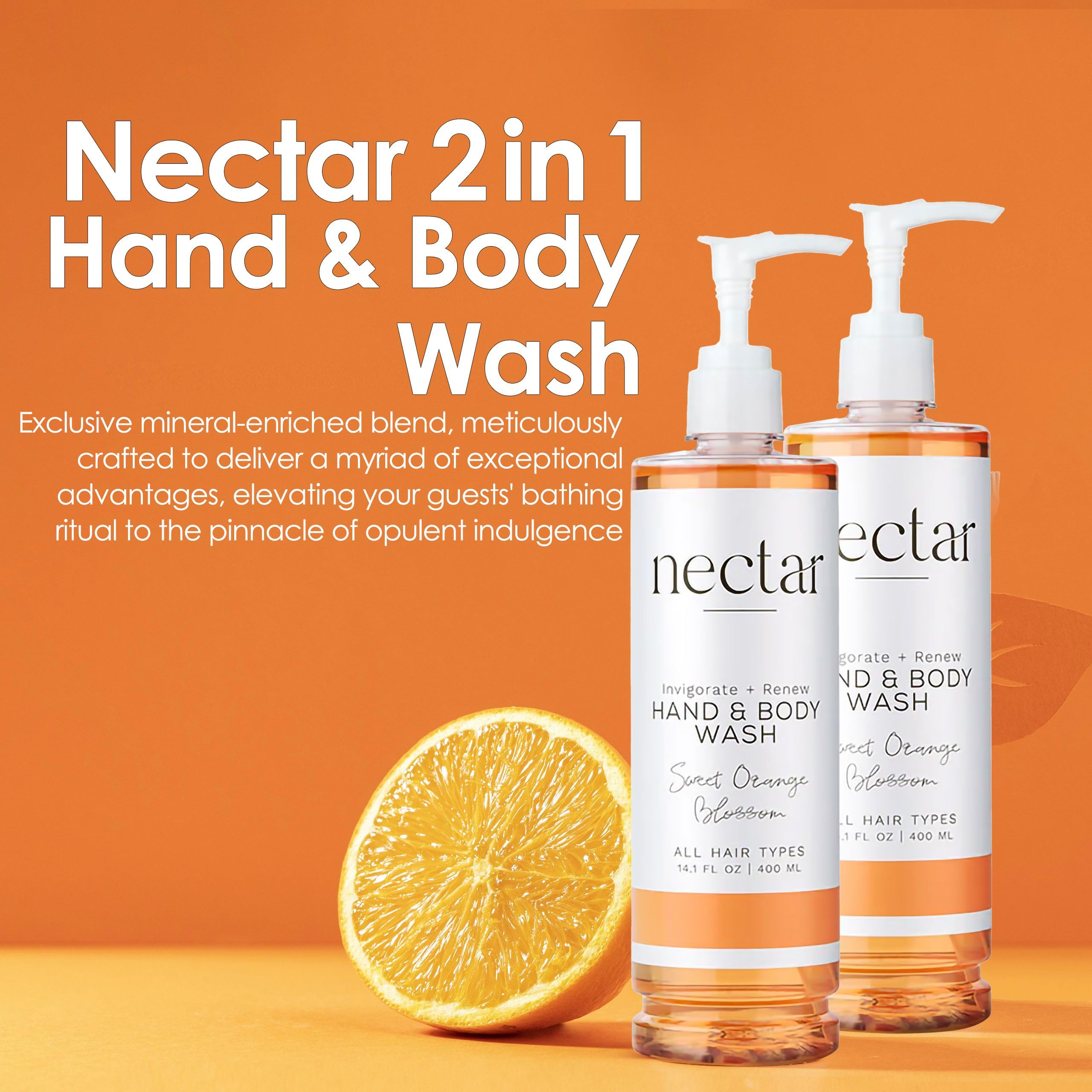 World Amenities Nectar Collection Pump Bottle Hand & Body Wash – Tangy Orange Blossom Fragrance