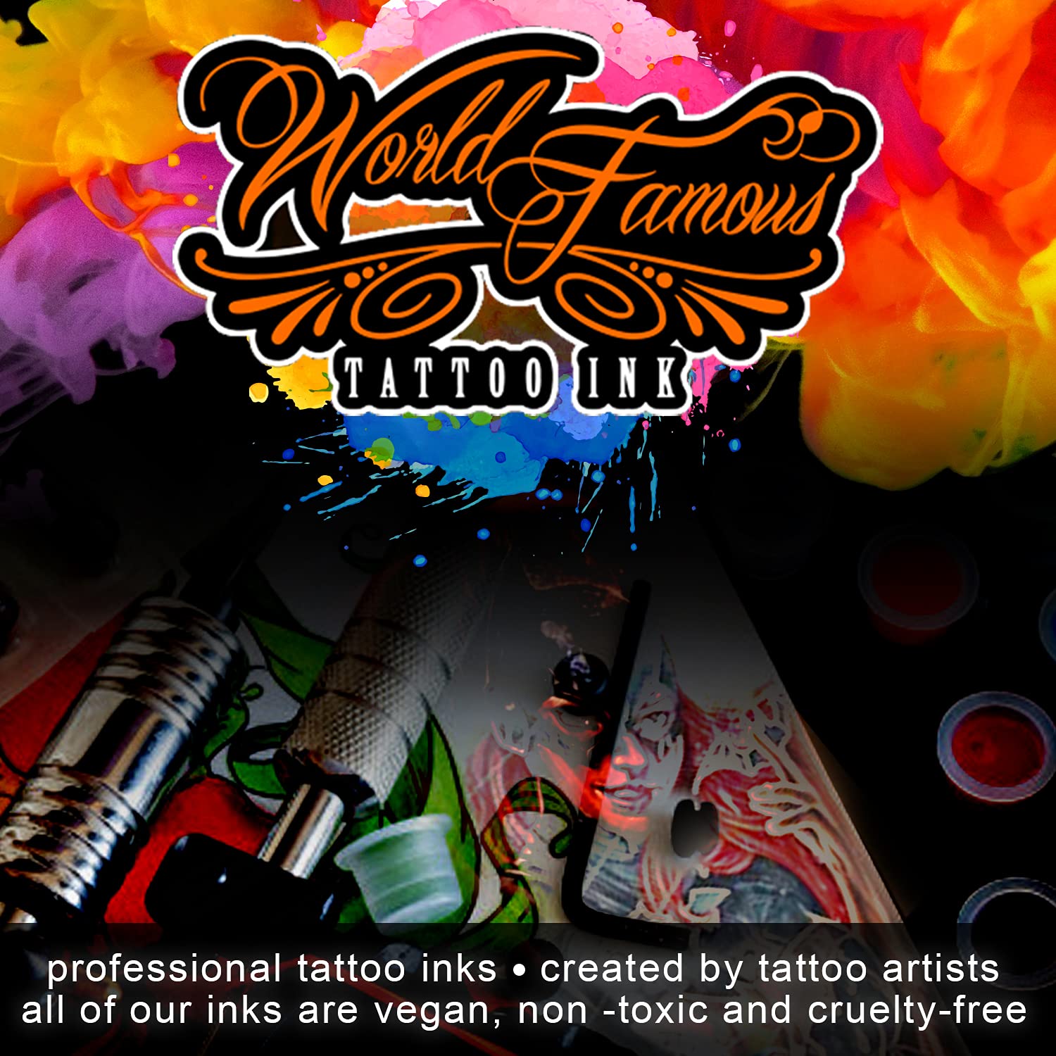 World Famous Tattoo Ink - 12 Primary Color Kit #2 (1 oz Each) | Professional Vegan, Non-Toxic Ink Collection