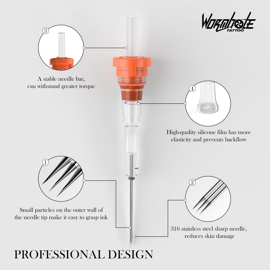 Wormhole Tattoo Cartridge Needles 1205RS – 20Pcs Round Shader, Disposable