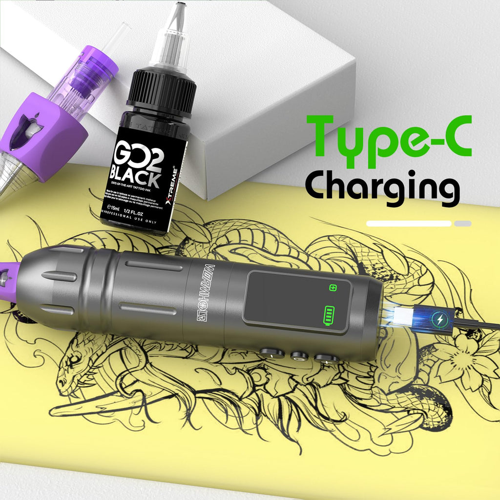 Wormhole Tattoo Gun Kit: Wireless 1600mAh Battery, 20 Needles, Xtreme Ink, Smart Pen