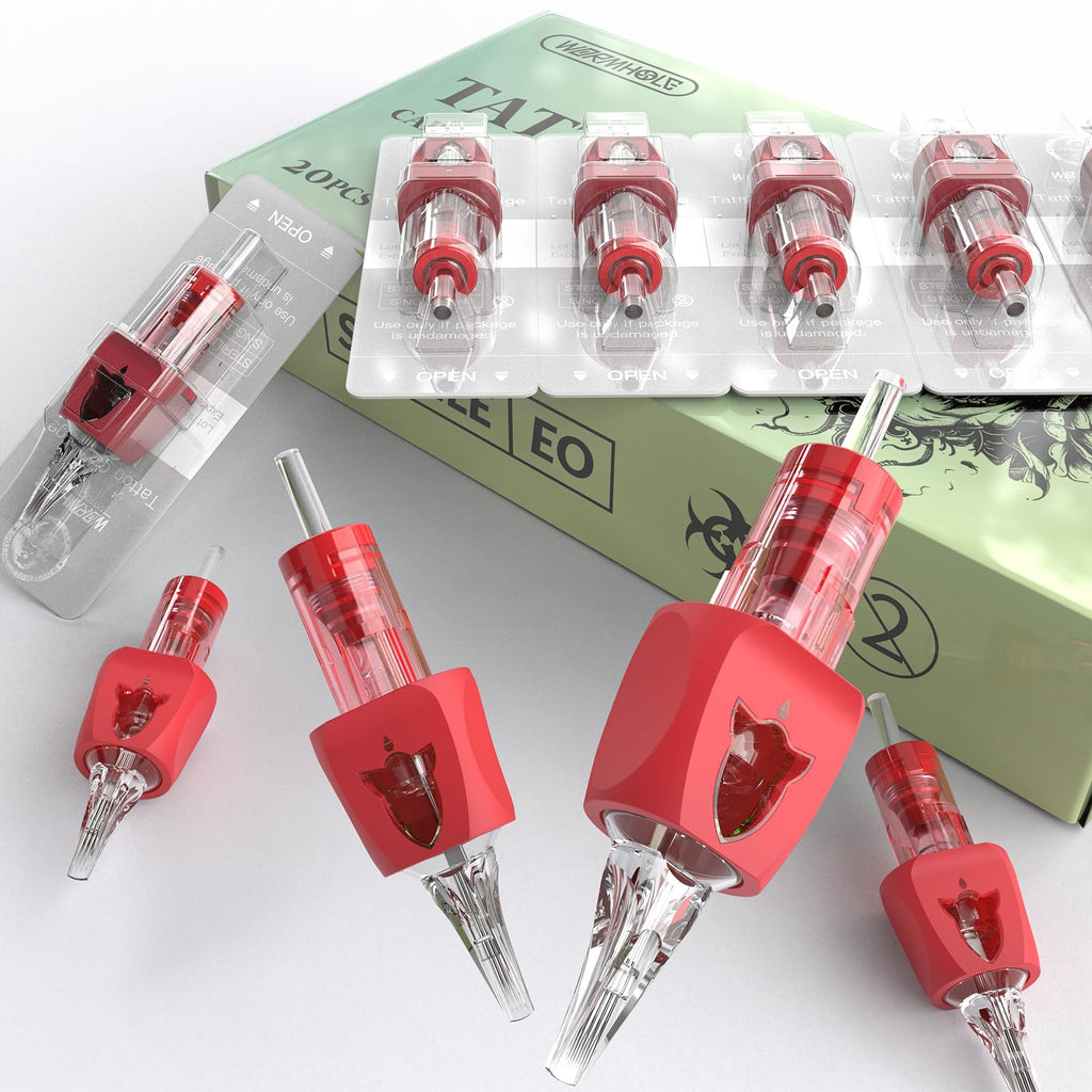 Wormhole Tattoo 11M1 Needle Cartridges – 20Pcs #10 Bugpin, 3.5mm Taper, Finger Ledge