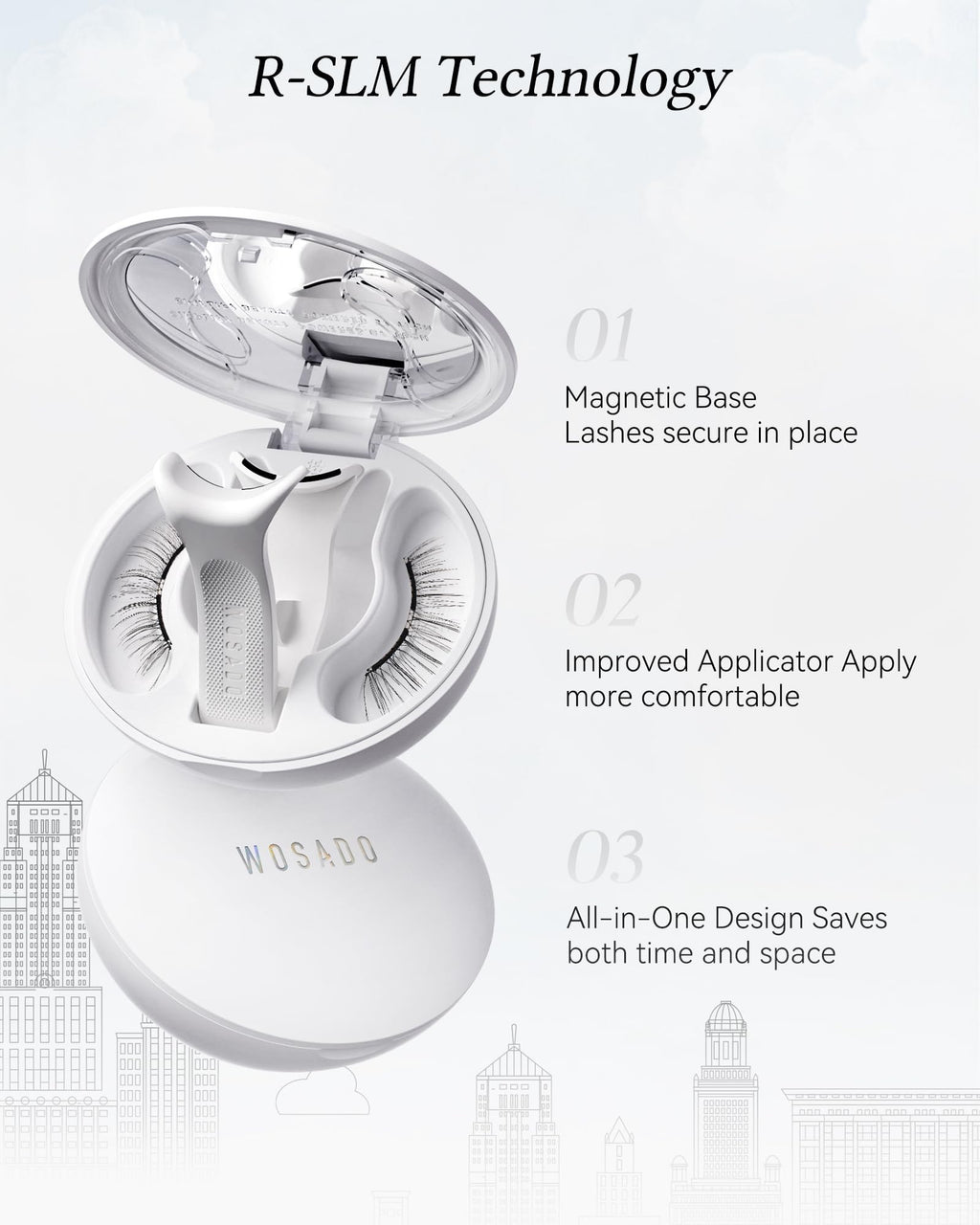 WOSADO Magnetic Eyelashes with Applicator Kit – Glue-Free, Reusable (V27 Chicago Skyline)