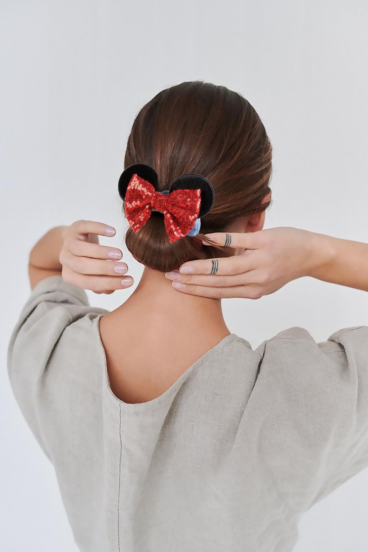 WOVOWOVO Mouse Ear Velvet Scrunchies 2-Pack – Snow White Ears for Women