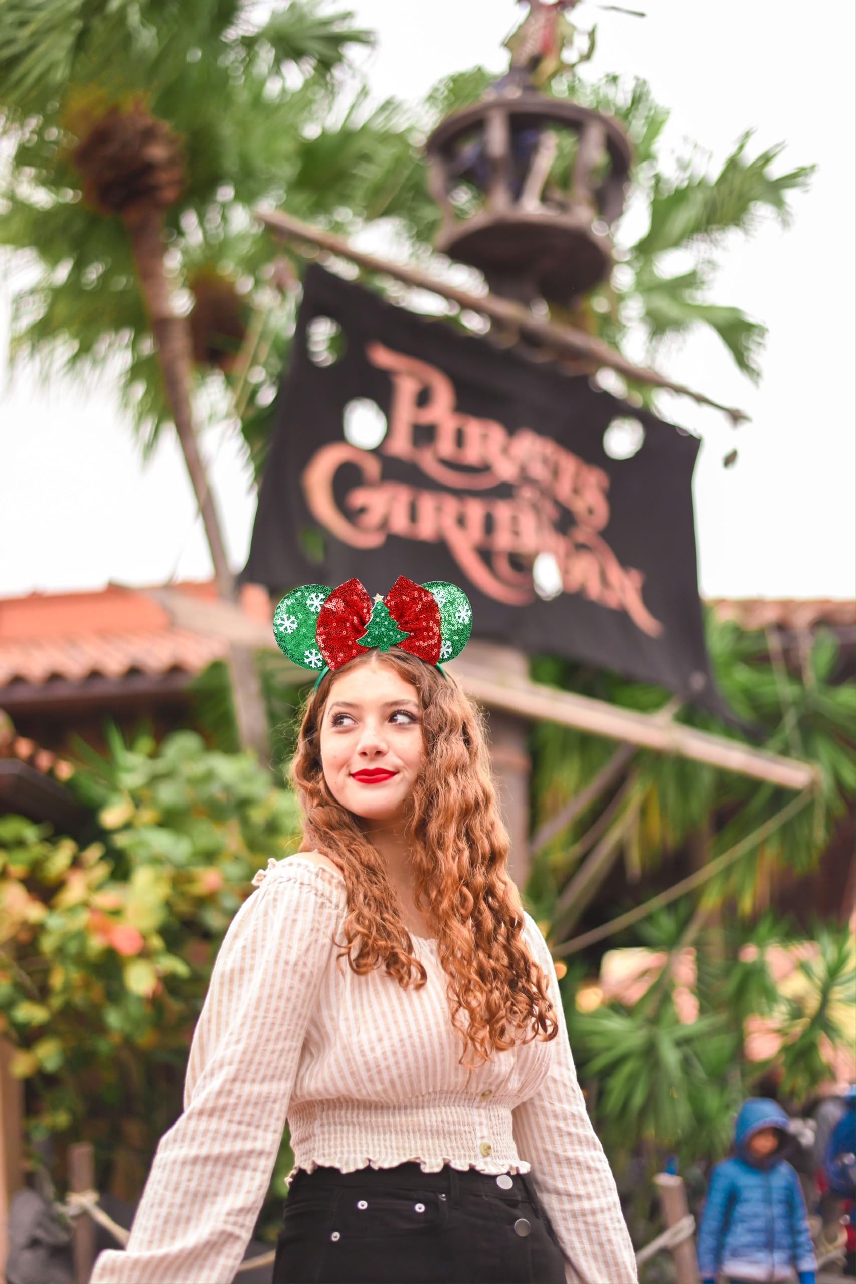 WOVOWOVO Christmas Mouse Ears Headbands for Women – Red Sequin Bow & White Snowflake (2 Pack)