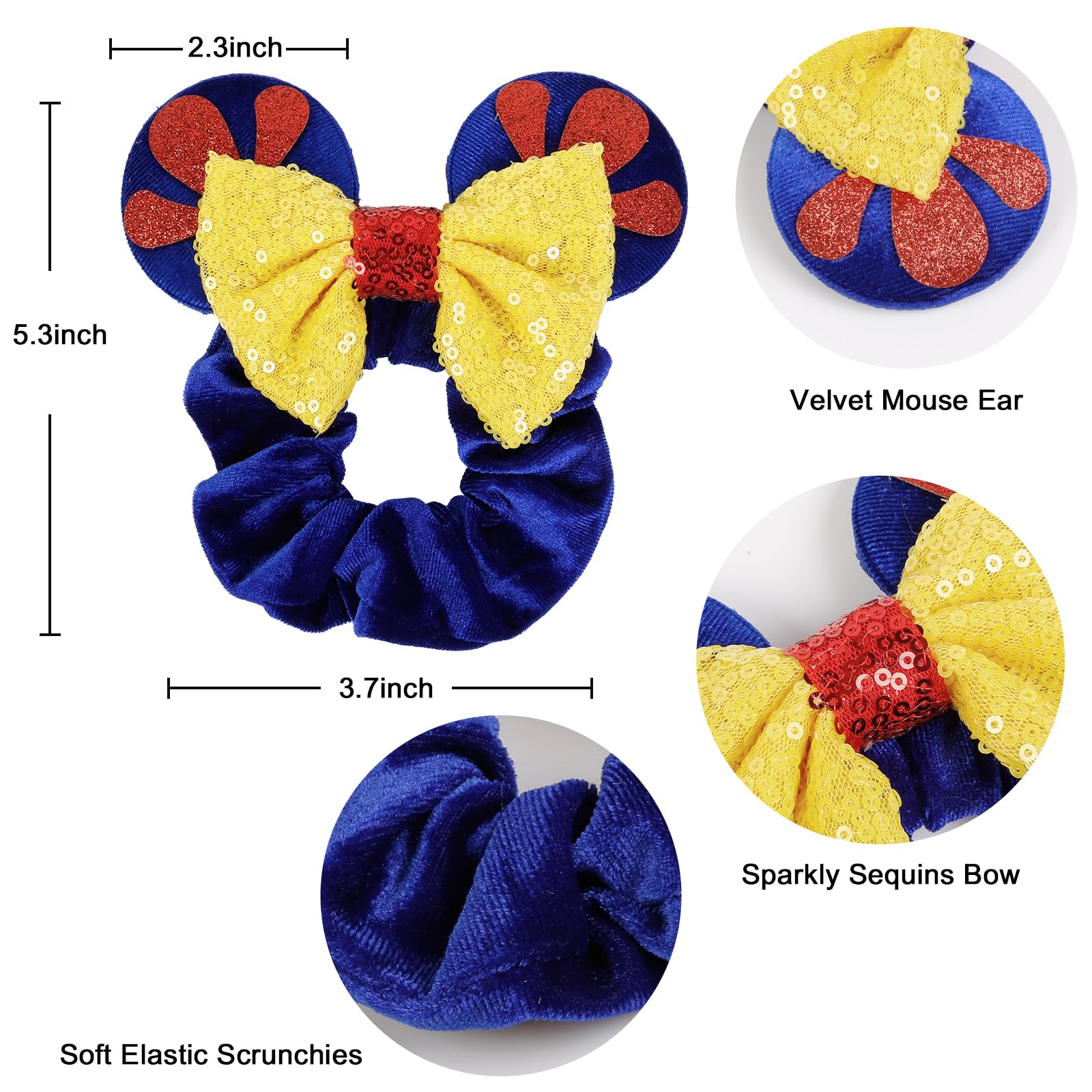 WOVOWOVO Mouse Ear Velvet Scrunchies 2-Pack – Snow White Ears for Women