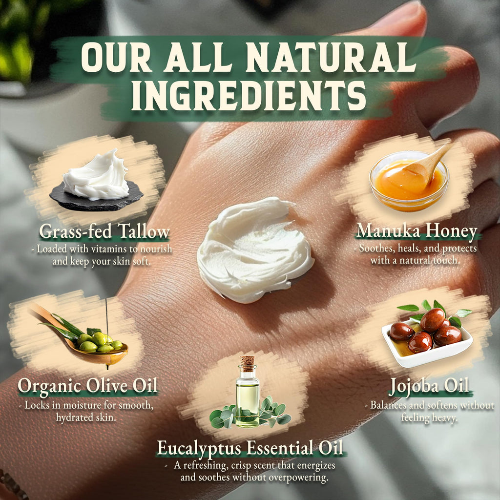 Wrath & Remedy Organic Beef Tallow Balm – 4 oz (Eucalyptus) | Grass-Fed, USA-Made