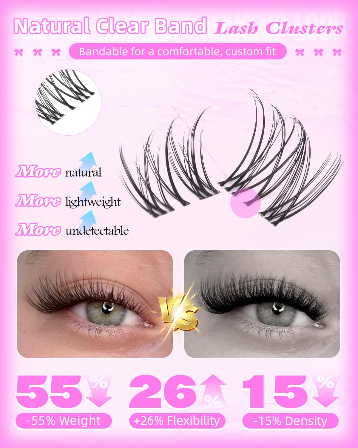 Wtvane Wispy Lash Clusters Kit Venus Invisible Band | 8-16mm Lash Extensions