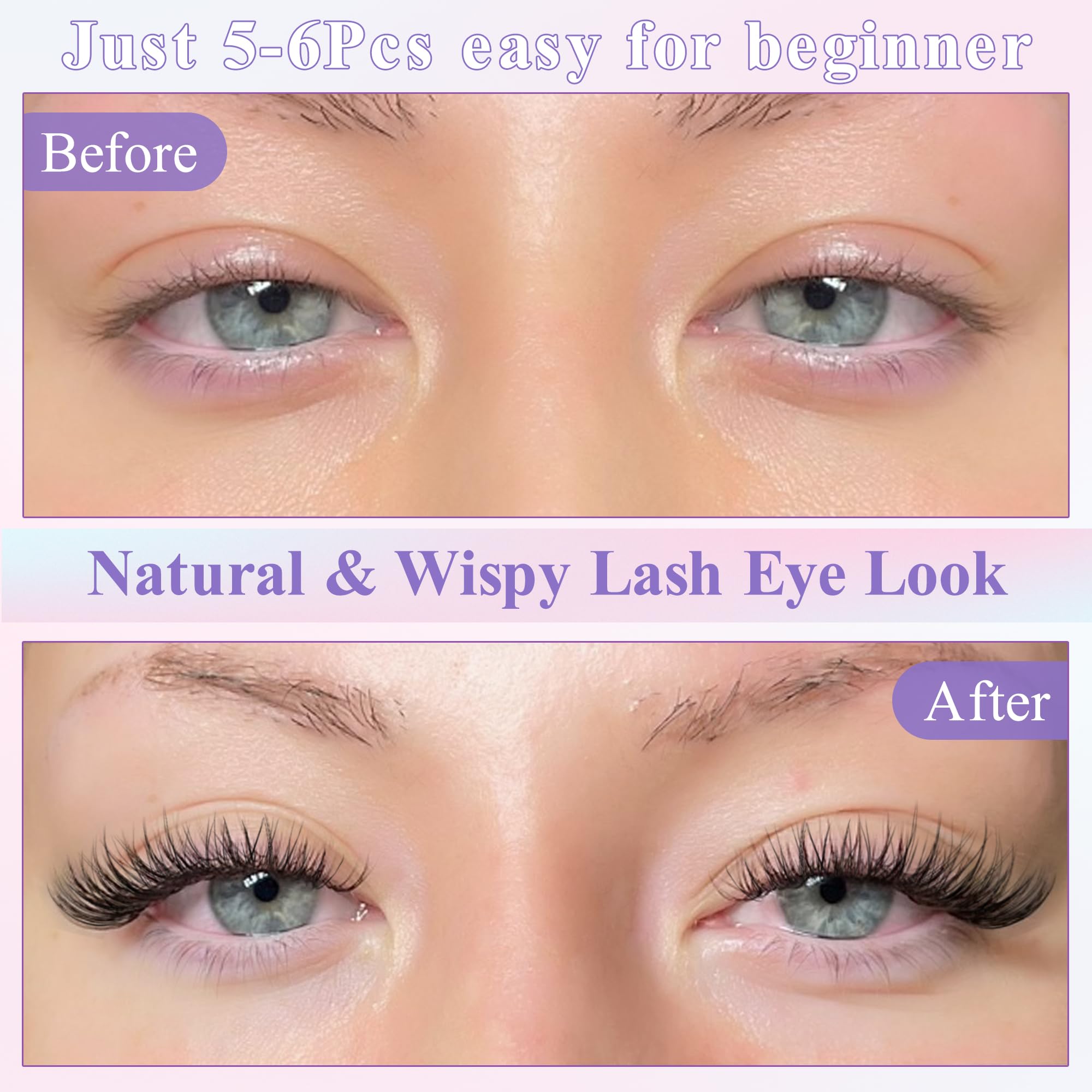 Wtvane Wispy Lash Clusters Kit – 144pcs Natural 10-16mm DIY Lash Extensions with Bond & Seal