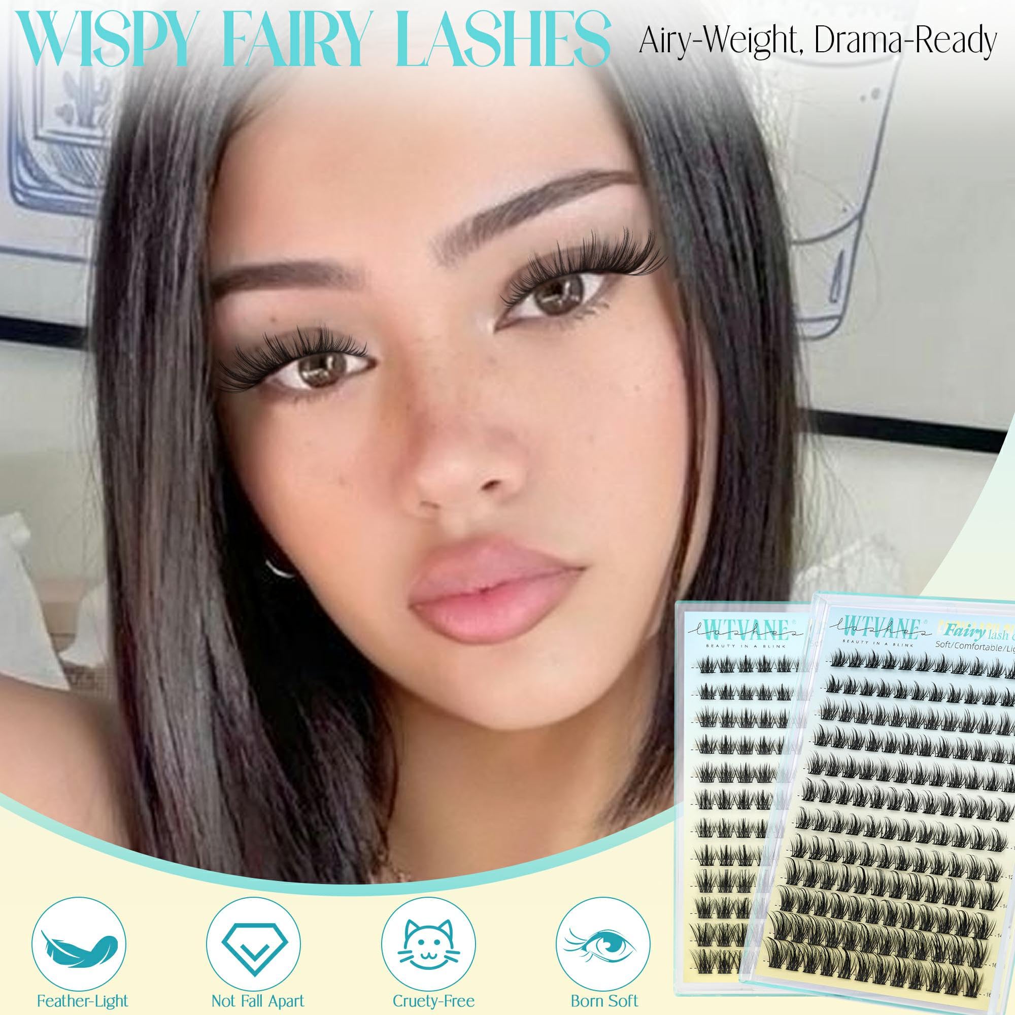 Wtvane Lash Clusters Kit – Wispy Natural Manga Lashes (8-16mm)