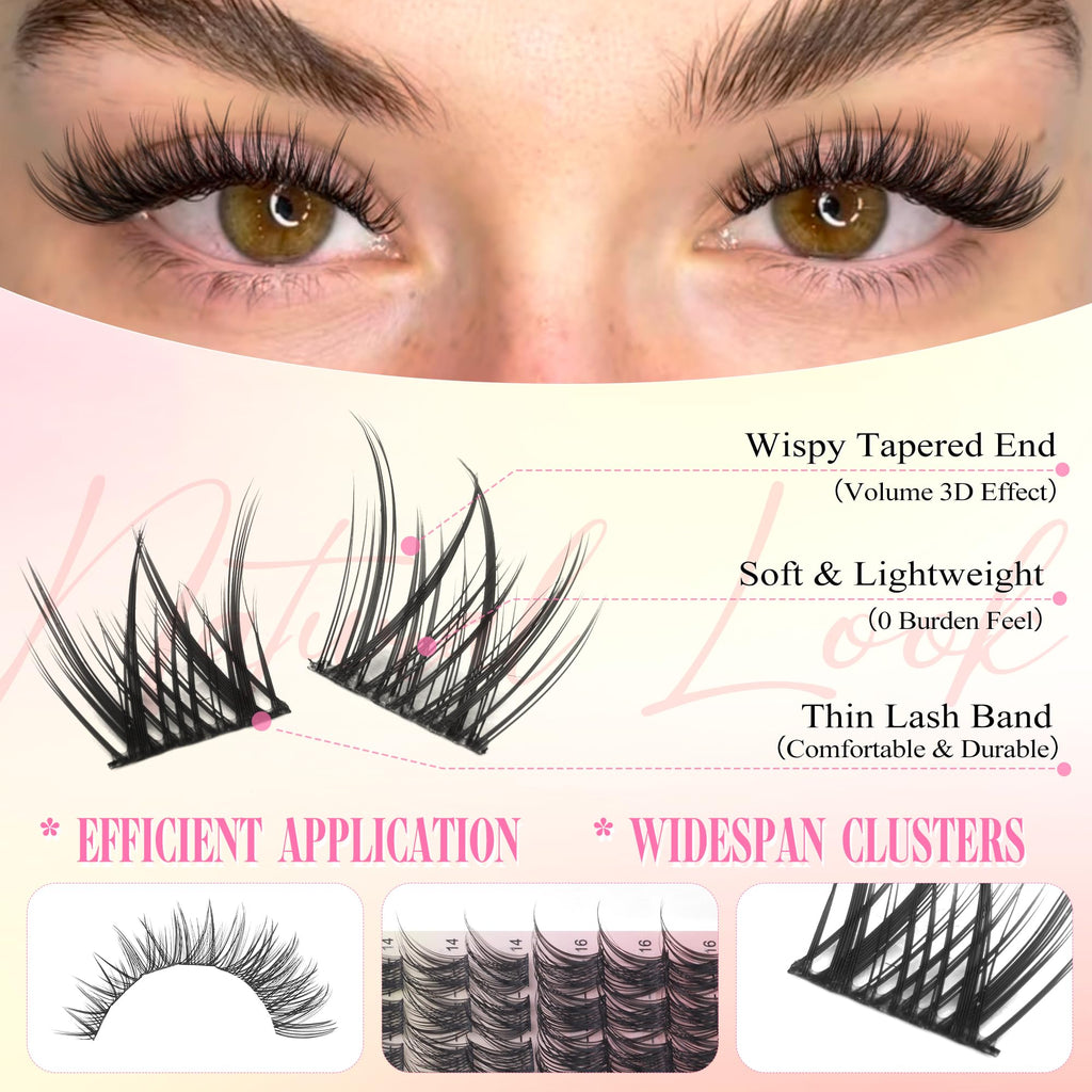 Wtvane Lash Clusters Kit Wispy Natural Lash Extensions with Bond & Seal